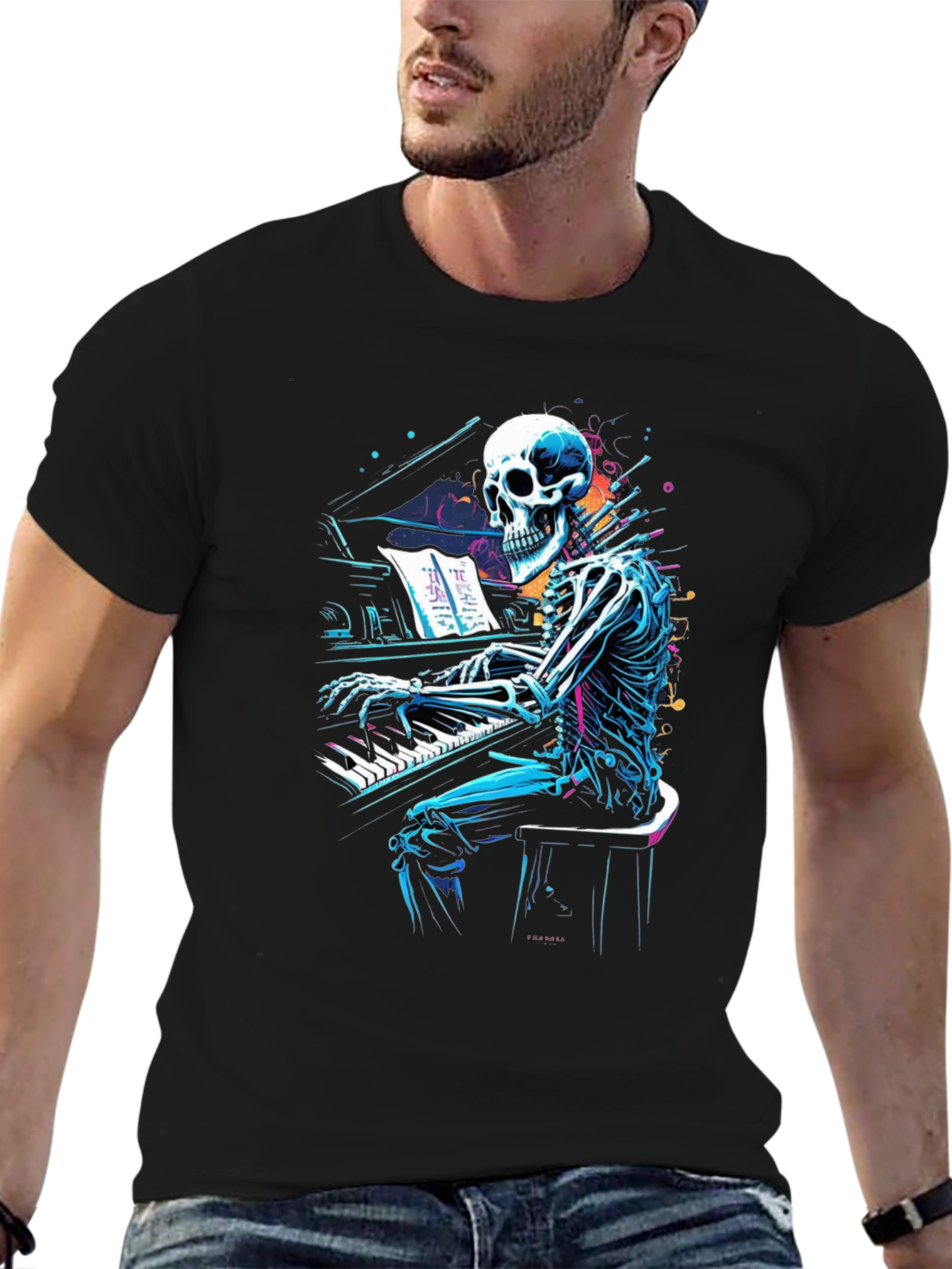 Skeleton Pianist Graphic Tee - Musical Anatomy