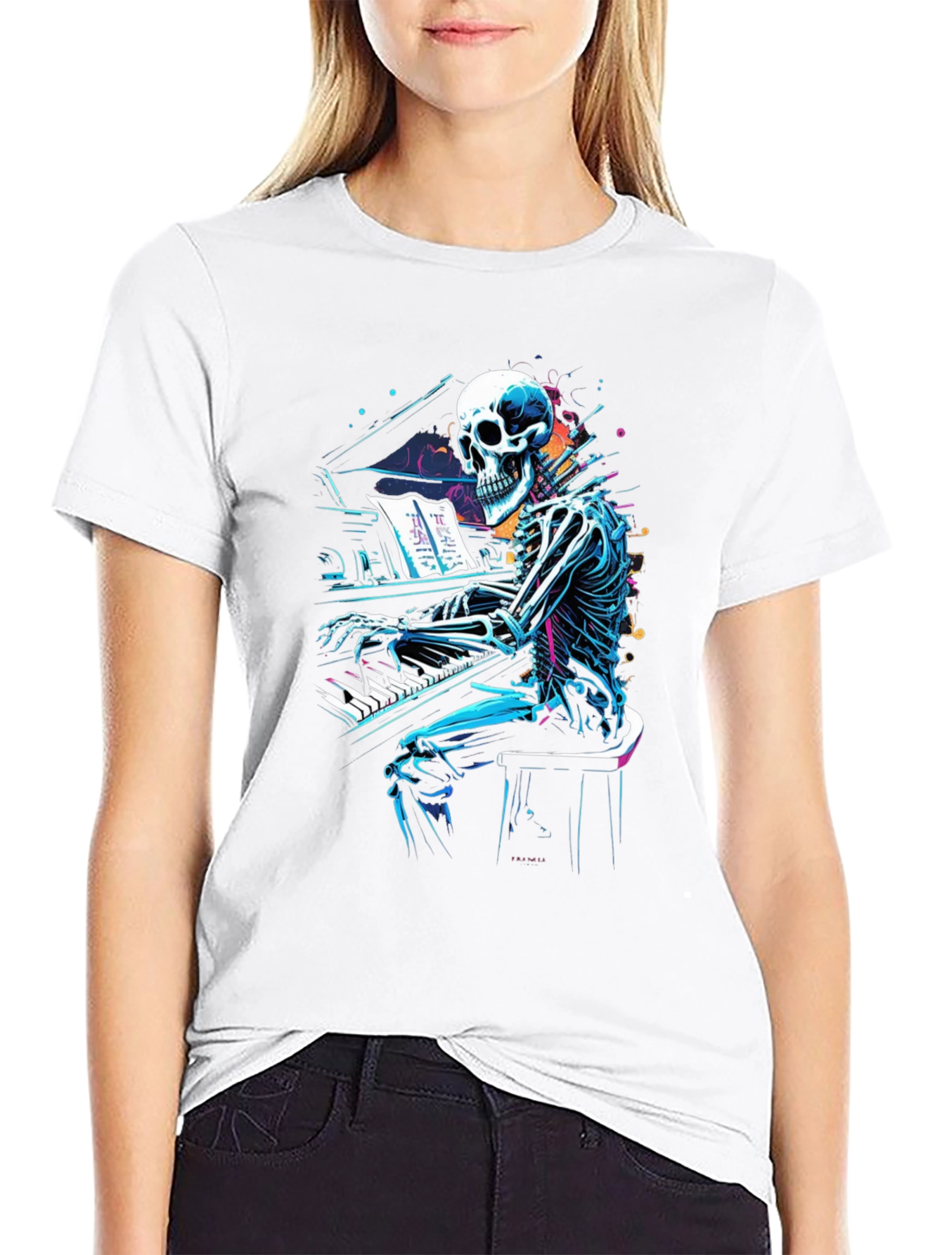 Skeleton Pianist Graphic Tee - Musical Anatomy