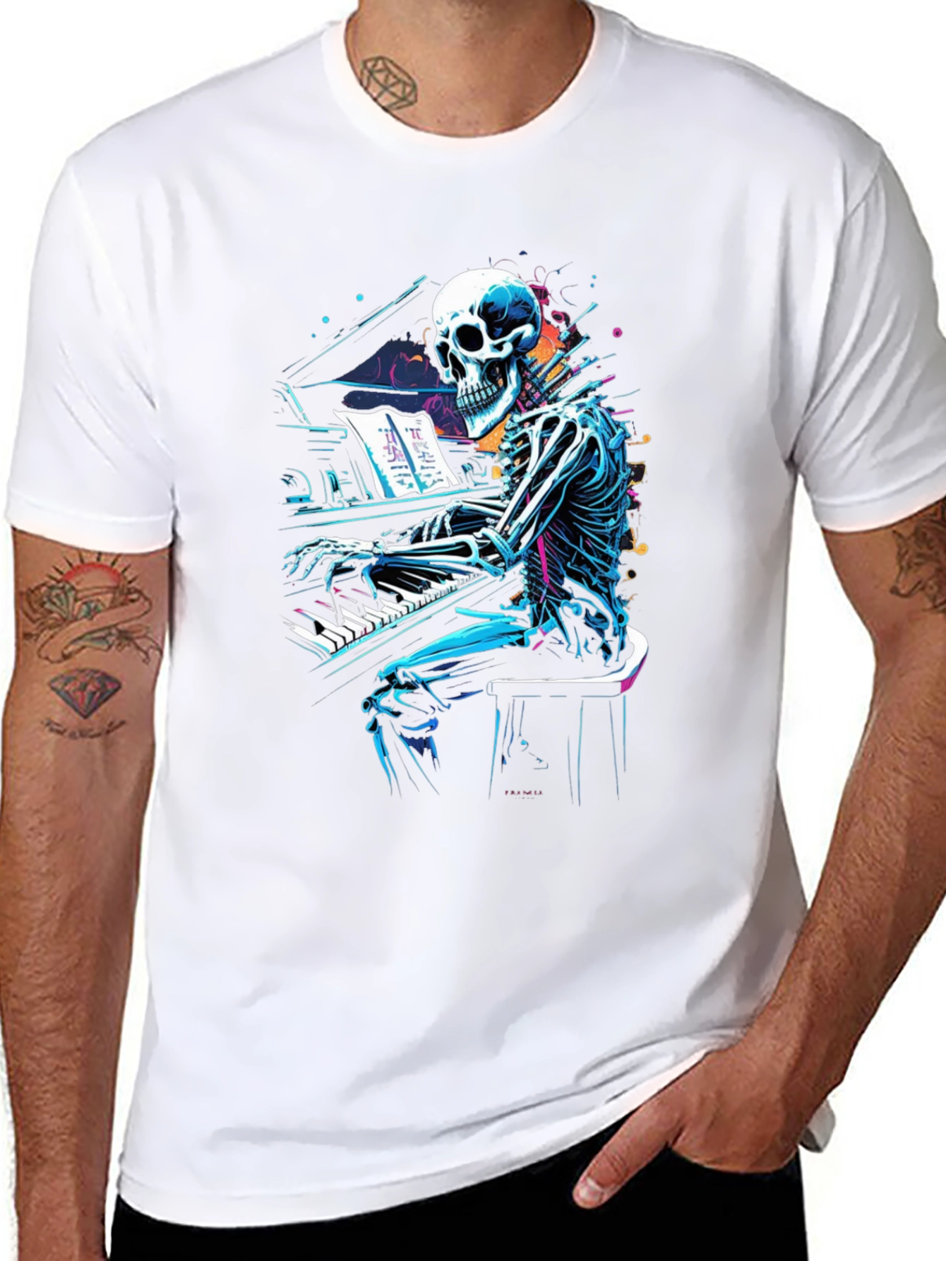 Skeleton Pianist Graphic Tee - Musical Anatomy