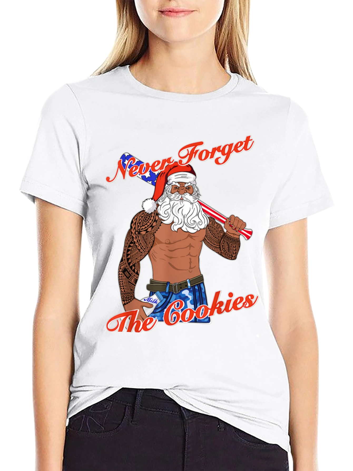Never Forget the Cookies Patriotic Santa T-Shirt