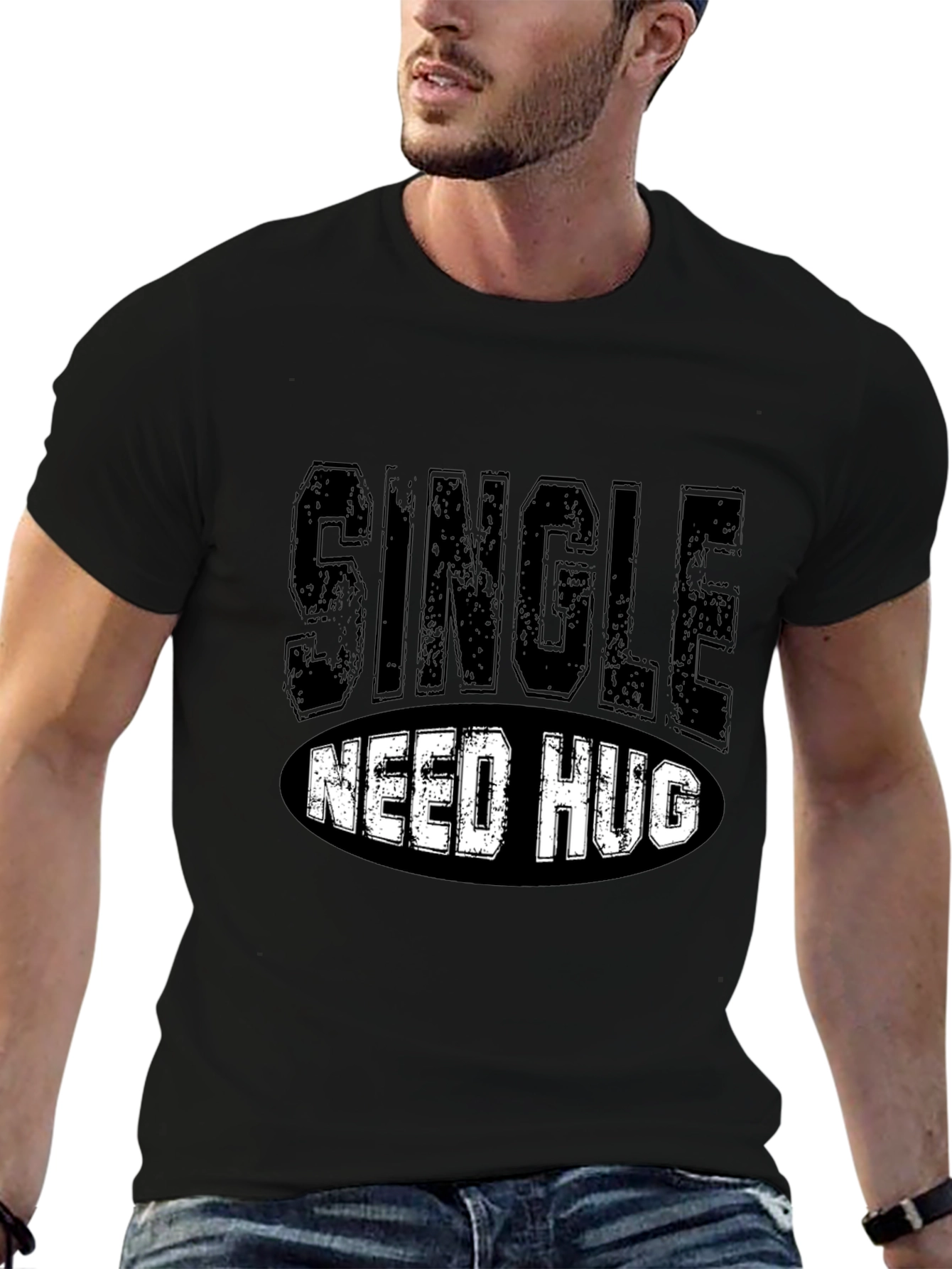 Single Need Hug Black Graphic T-Shirt