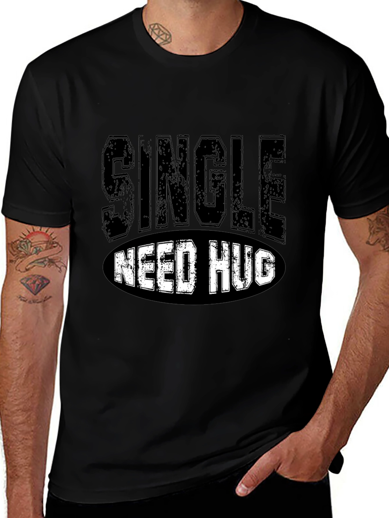 Single Need Hug Black Graphic T-Shirt