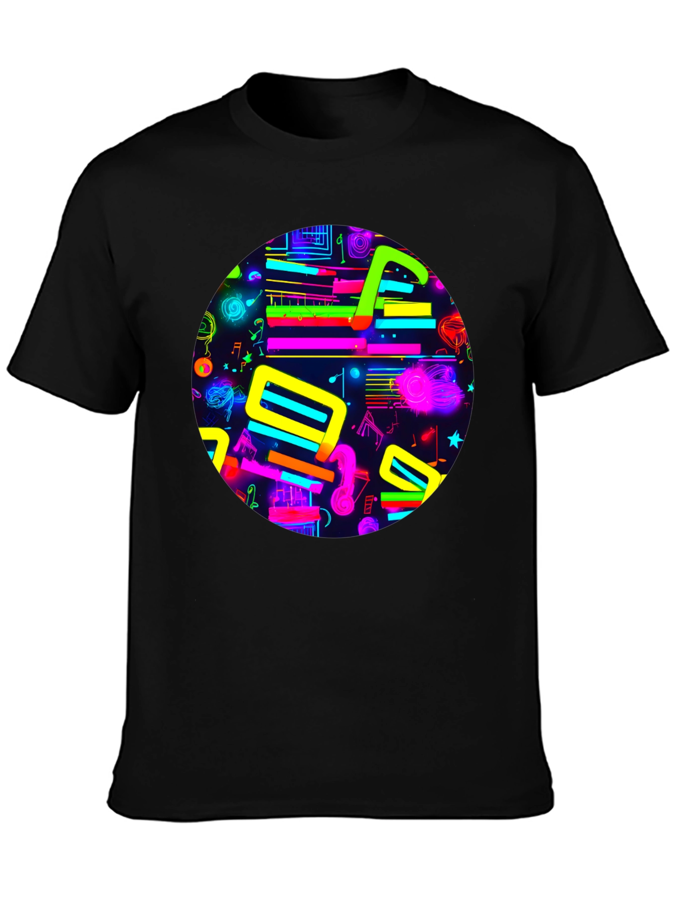 Neon Music Notes Graphic T-Shirt