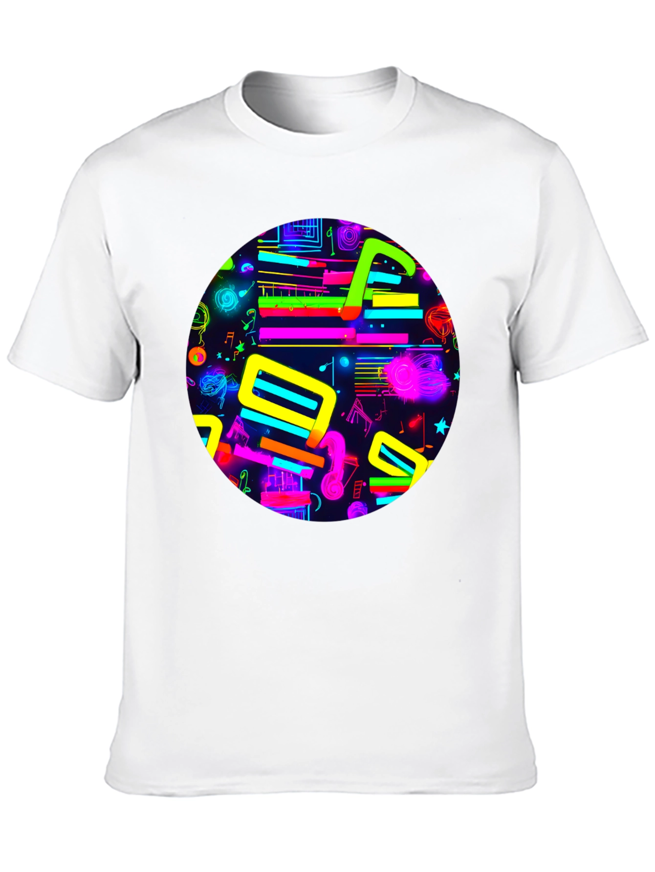Neon Music Notes Graphic T-Shirt