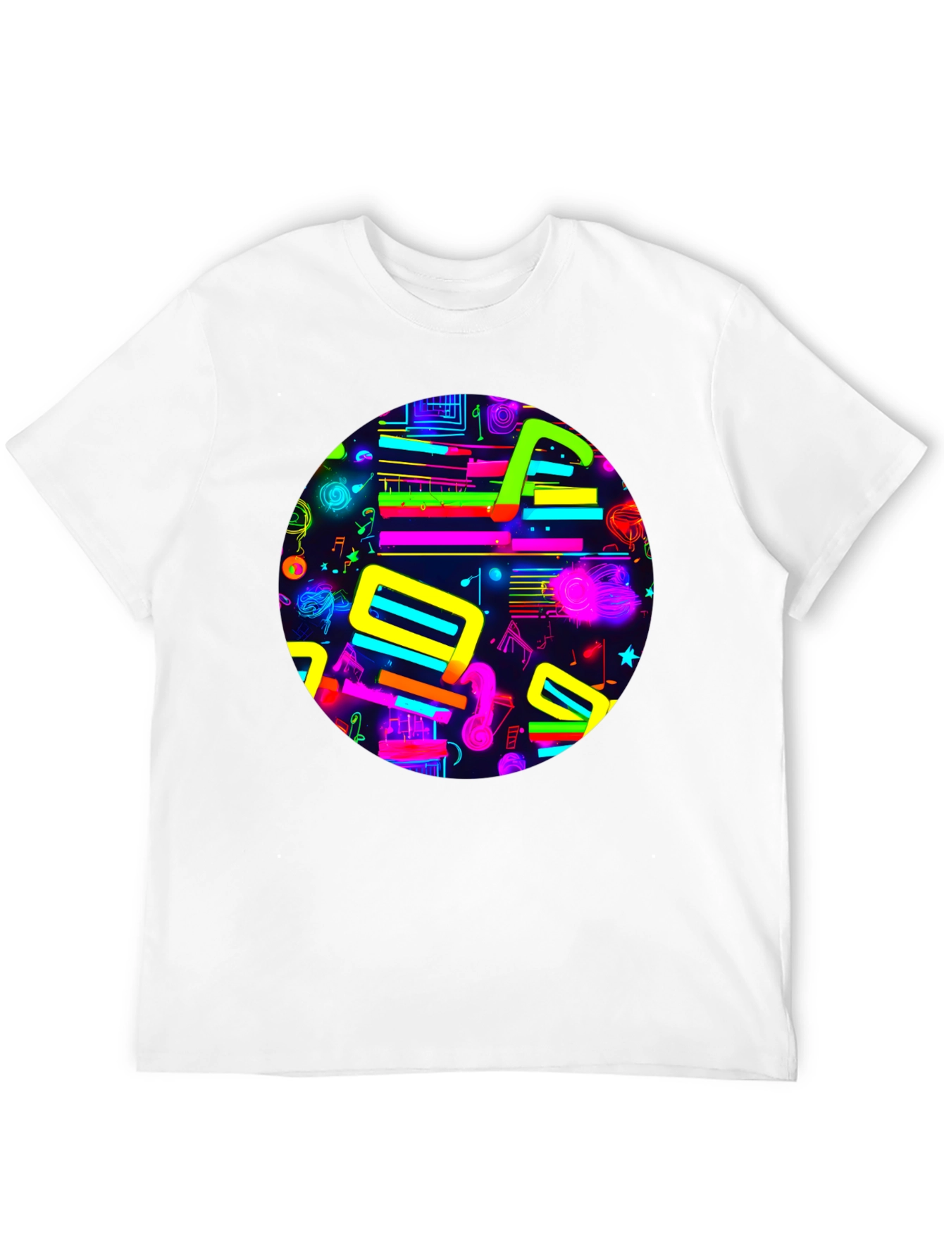 Neon Music Notes Graphic T-Shirt