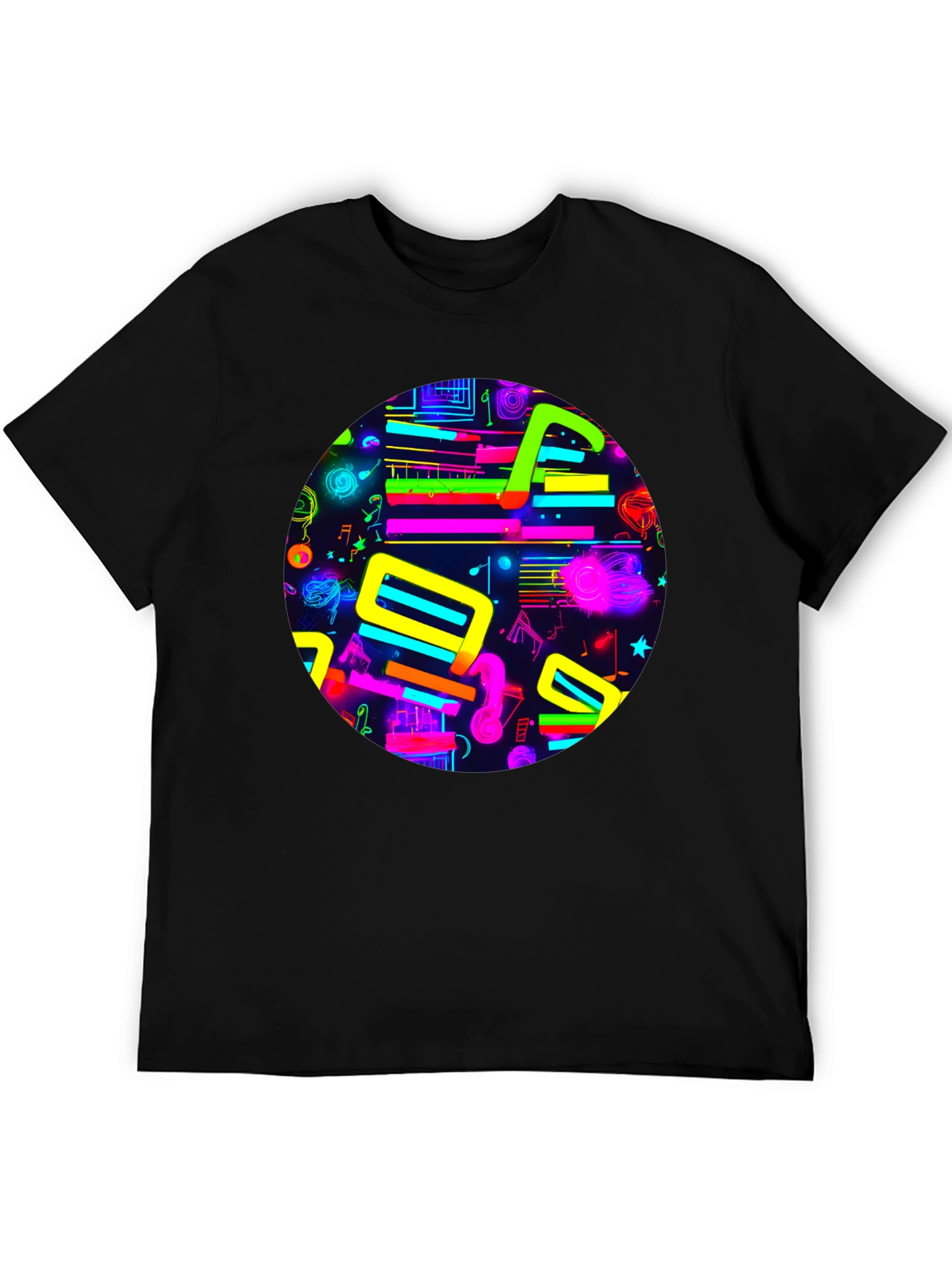 Neon Music Notes Graphic T-Shirt