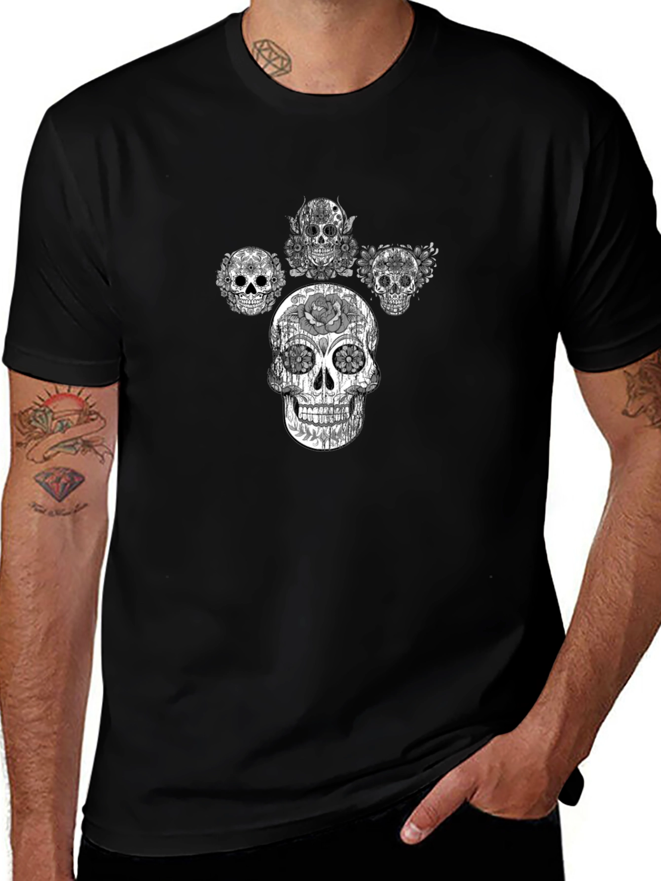 Skull Graphic Tee - Black Cotton T-Shirt