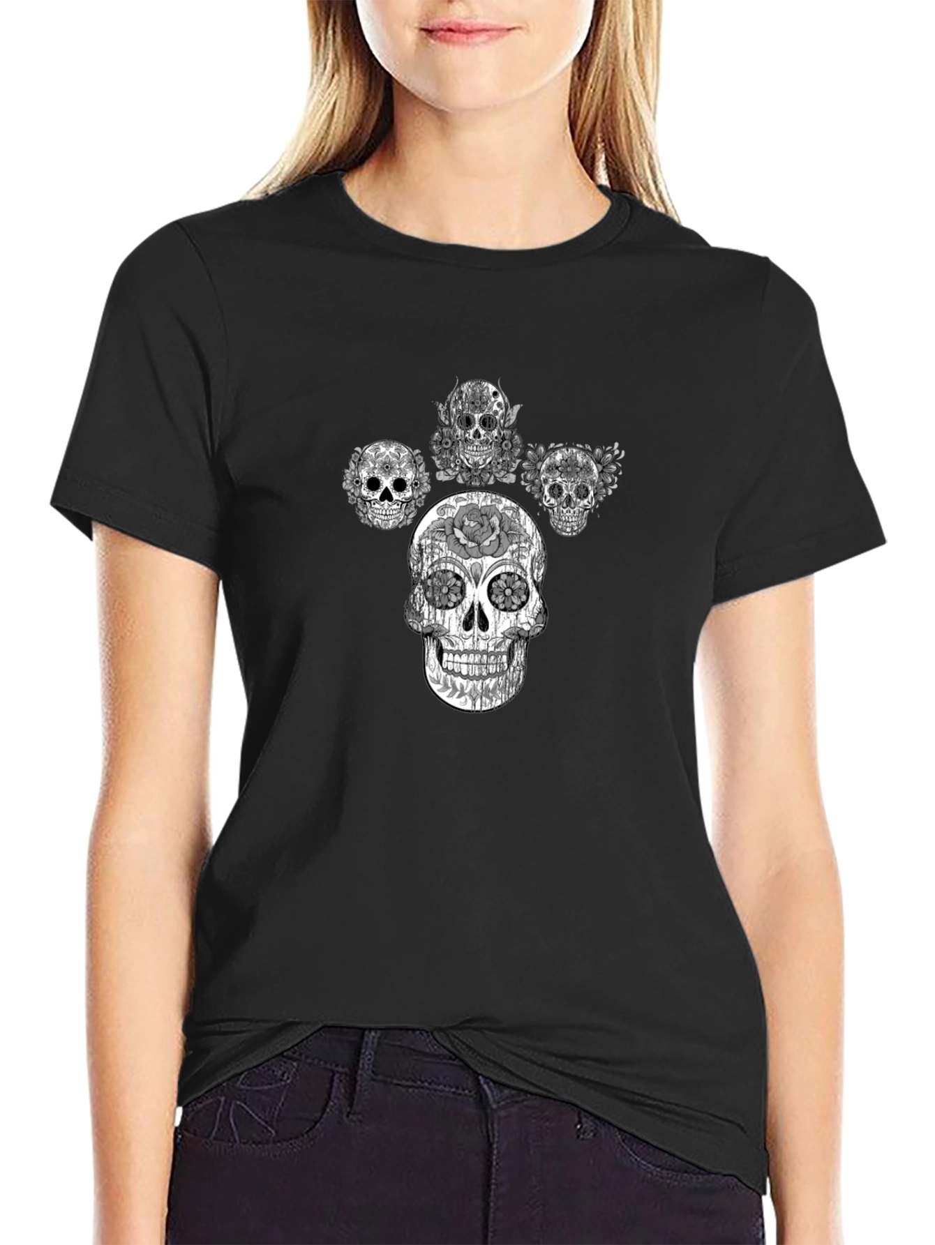 Skull Graphic Tee - Black Cotton T-Shirt