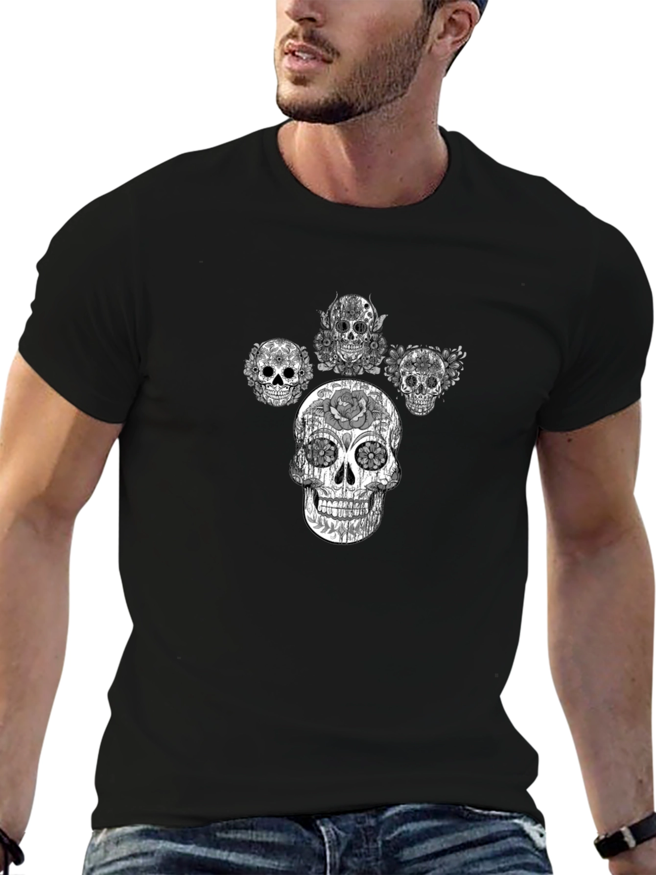 Skull Graphic Tee - Black Cotton T-Shirt