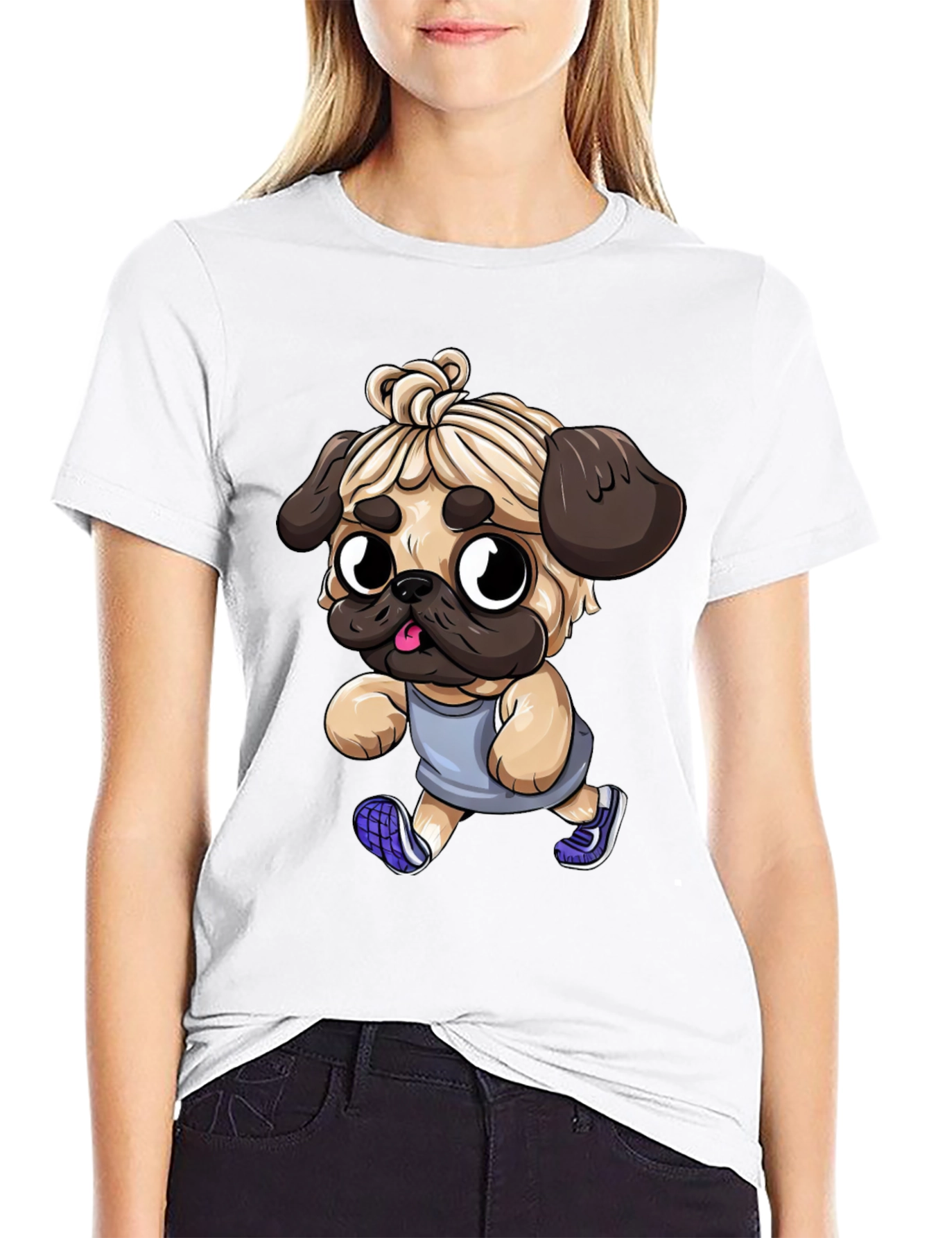 Funny Pug Jogger Tee - Mens Black T-Shirt