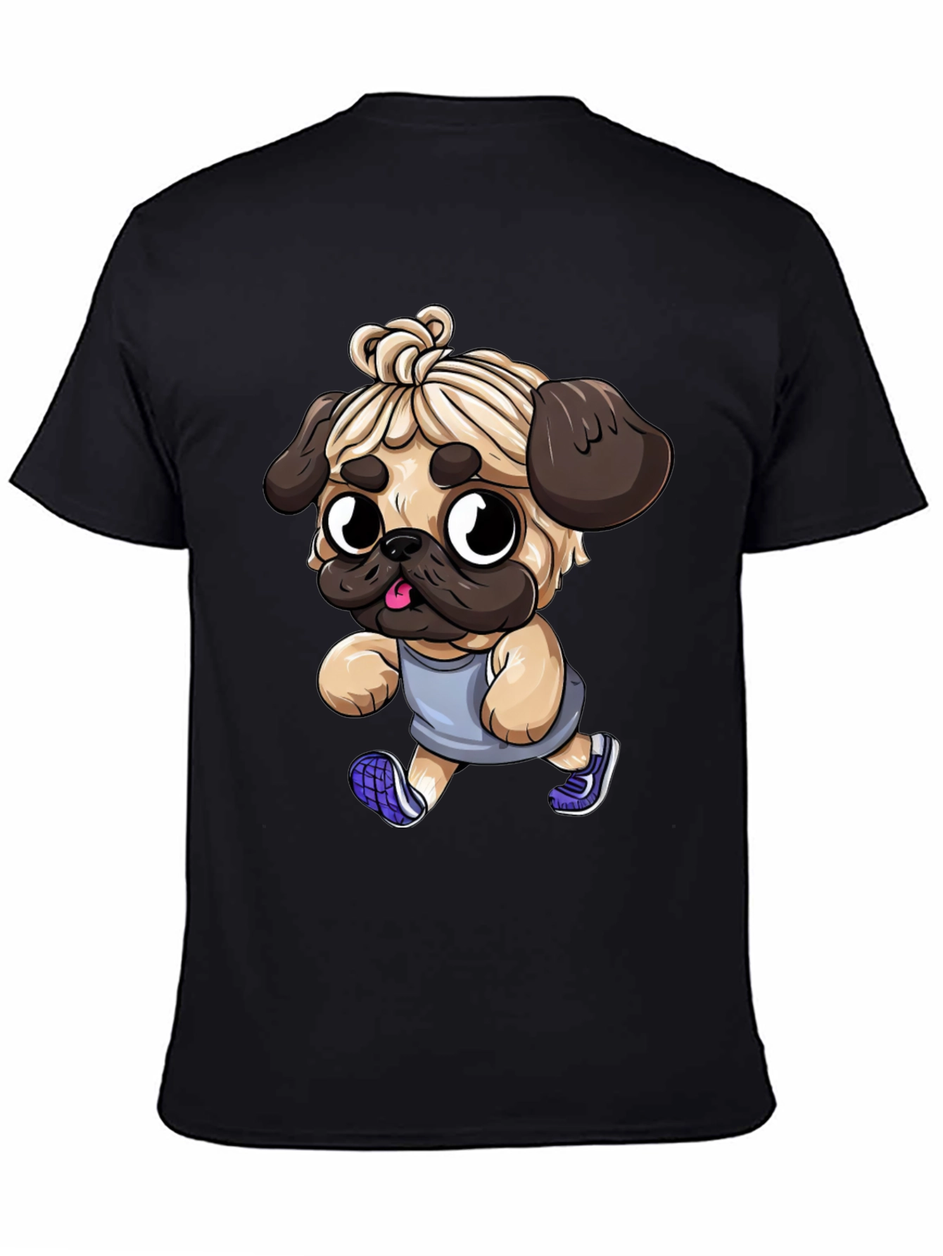 Funny Pug Jogger Tee - Mens Black T-Shirt