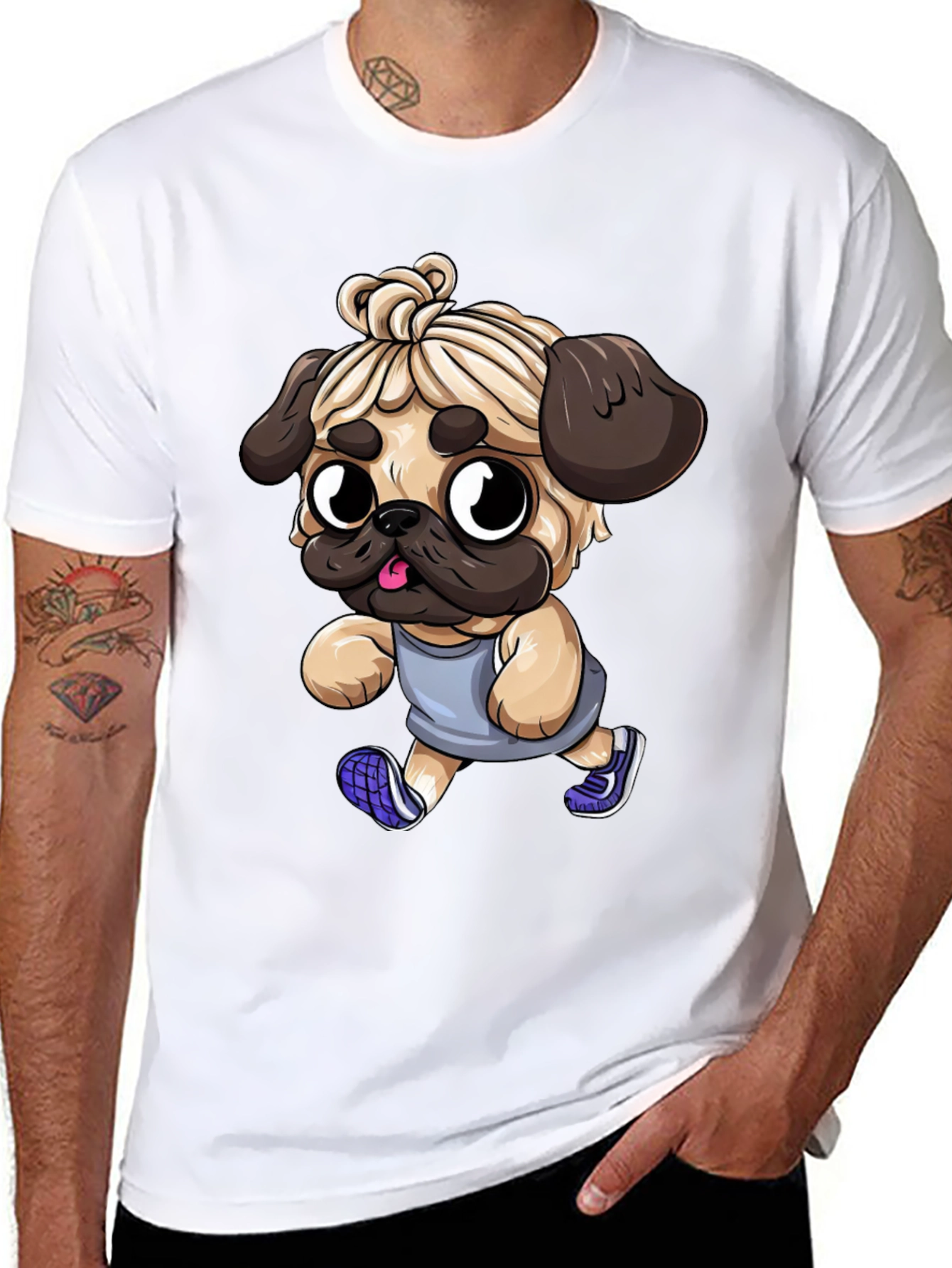 Funny Pug Jogger Tee - Mens Black T-Shirt