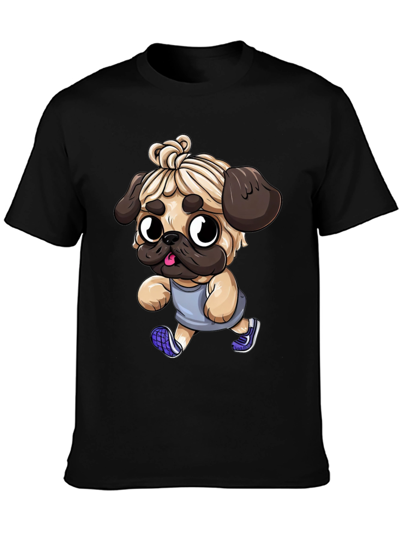 Funny Pug Jogger Tee - Mens Black T-Shirt