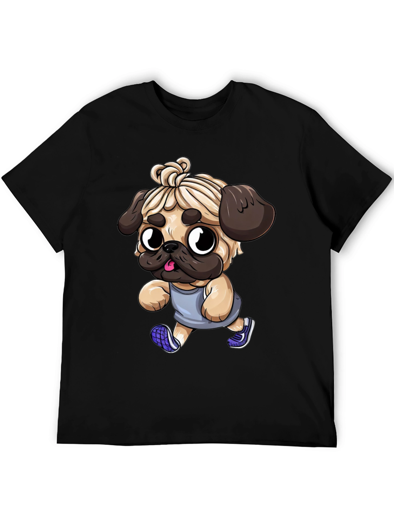 Funny Pug Jogger Tee - Mens Black T-Shirt