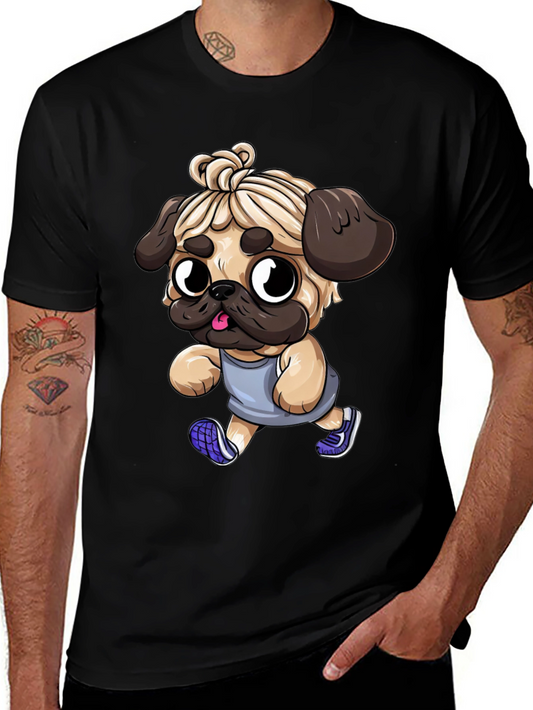 Funny Pug Jogger Tee - Mens Black T-Shirt