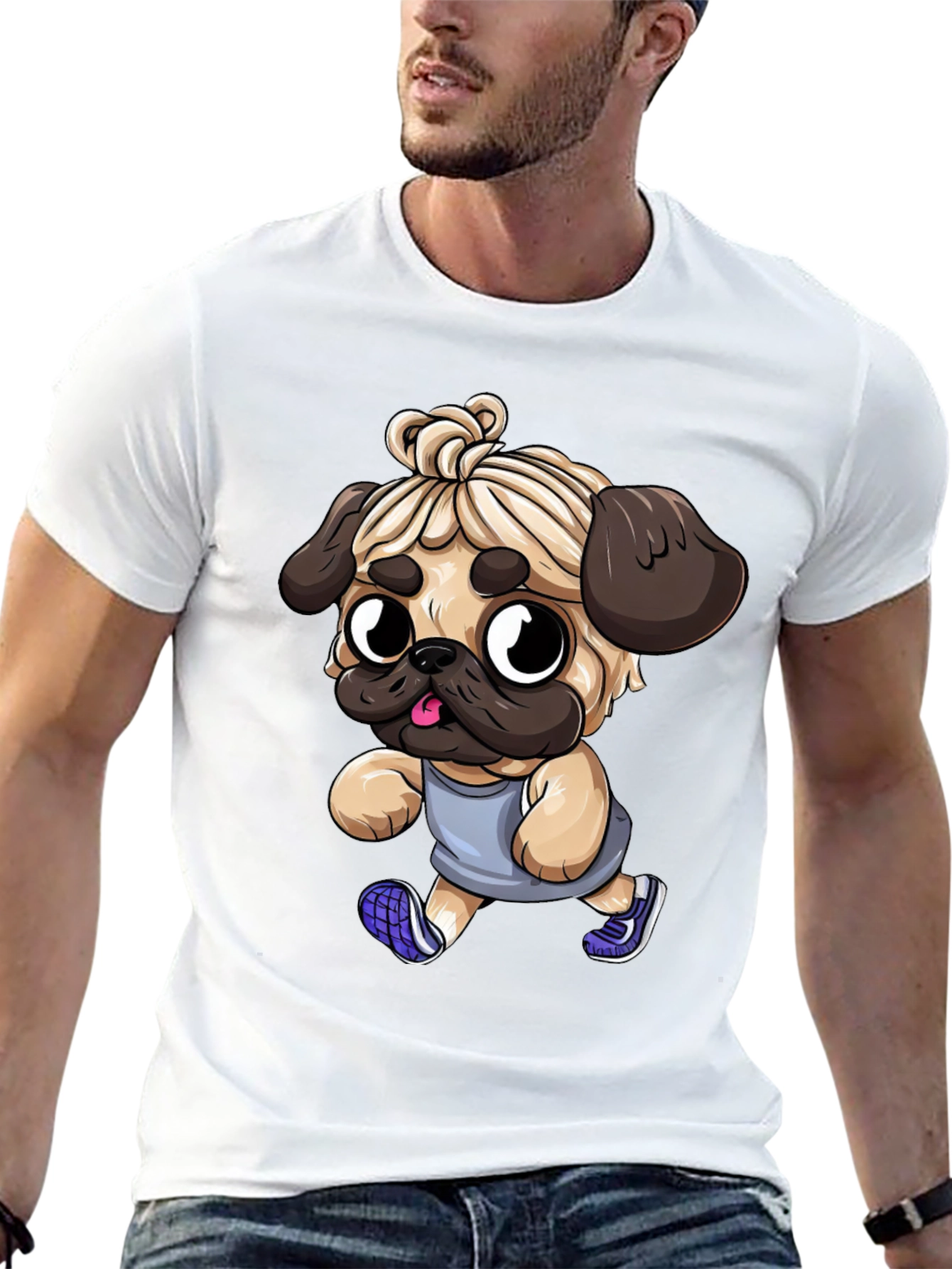 Funny Pug Jogger Tee - Mens Black T-Shirt