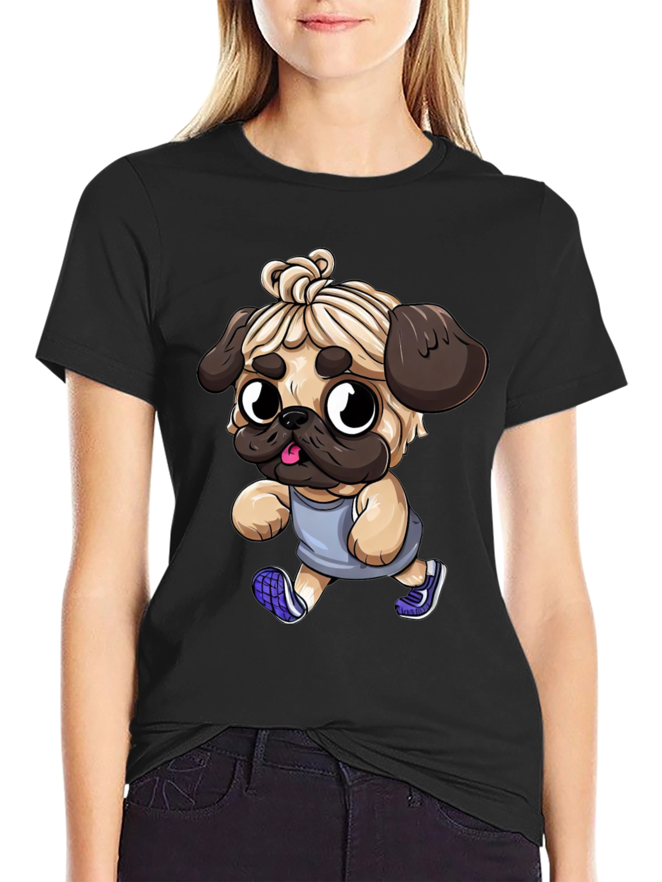 Funny Pug Jogger Tee - Mens Black T-Shirt