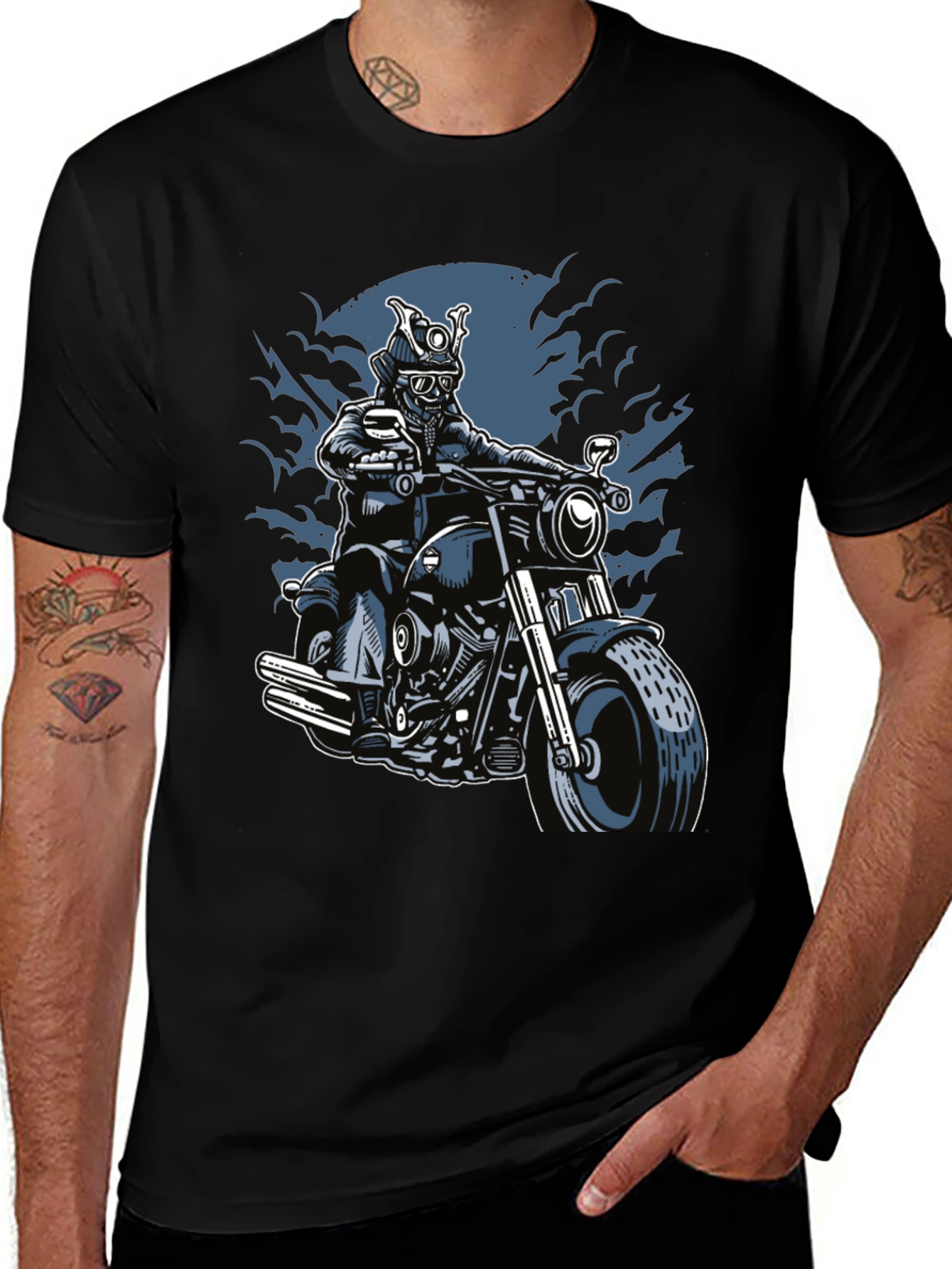 Samurai Biker Graphic T-Shirt - Black