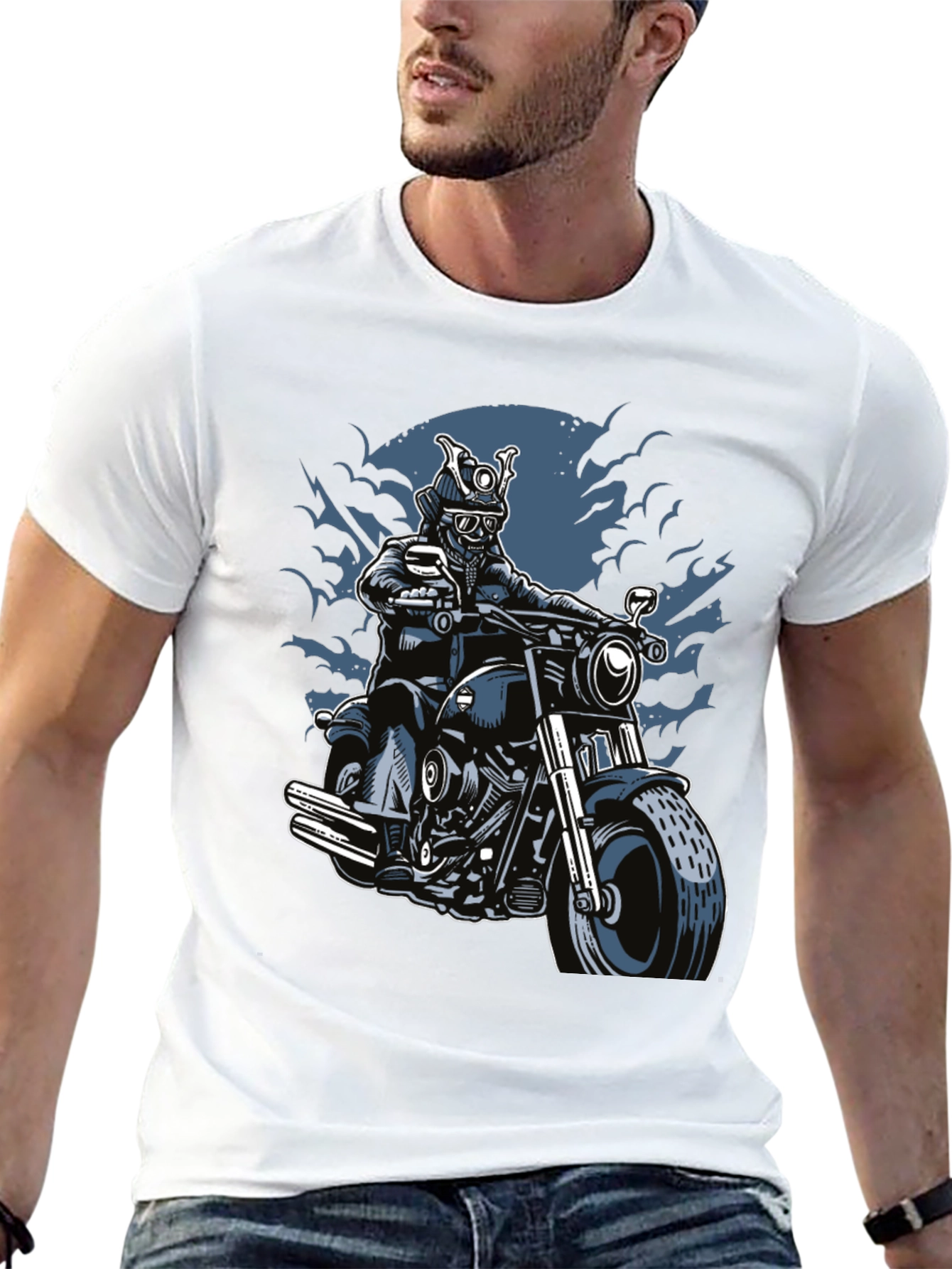 Samurai Biker Graphic T-Shirt - Black