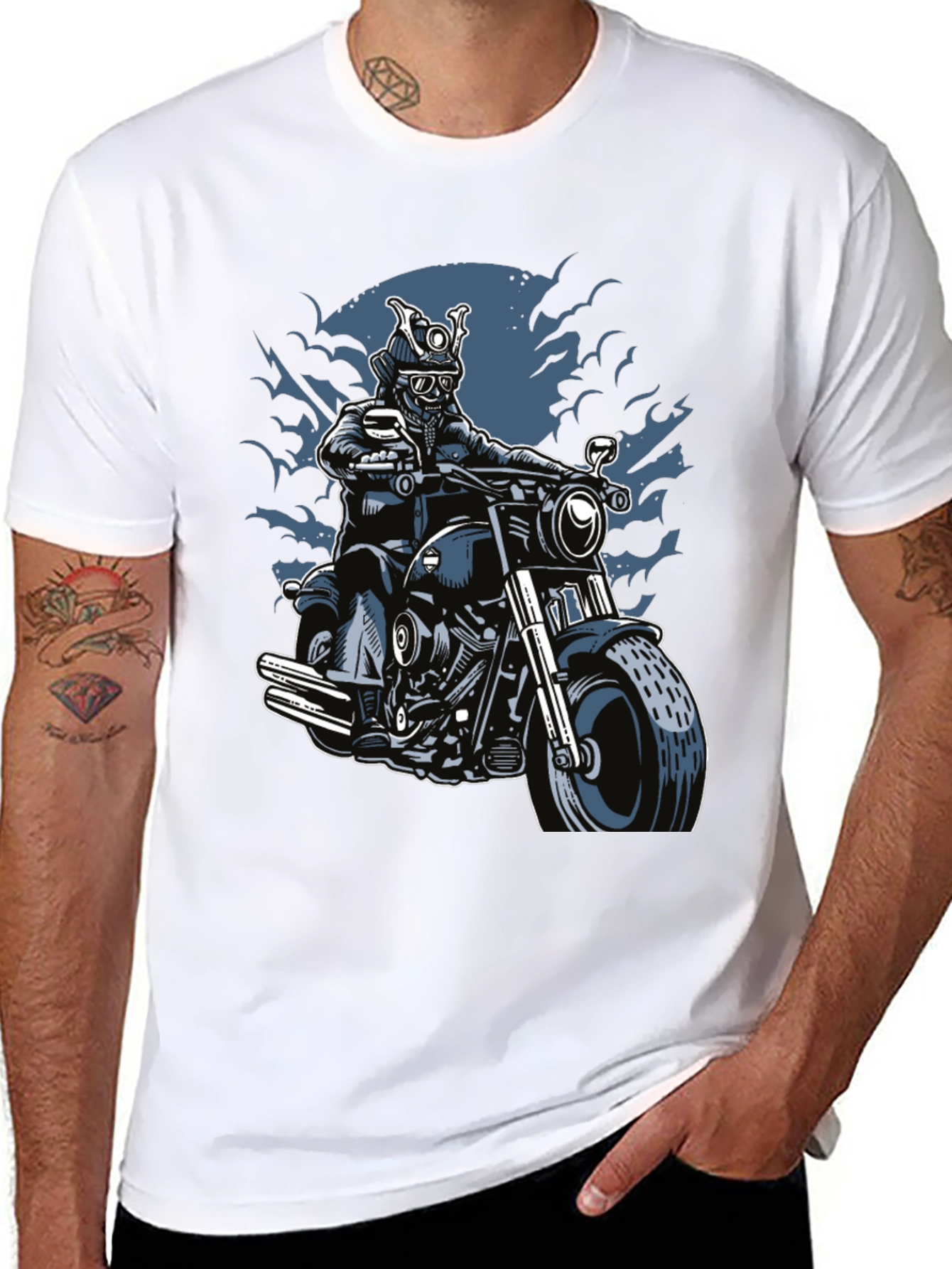 Samurai Biker Graphic T-Shirt - Black