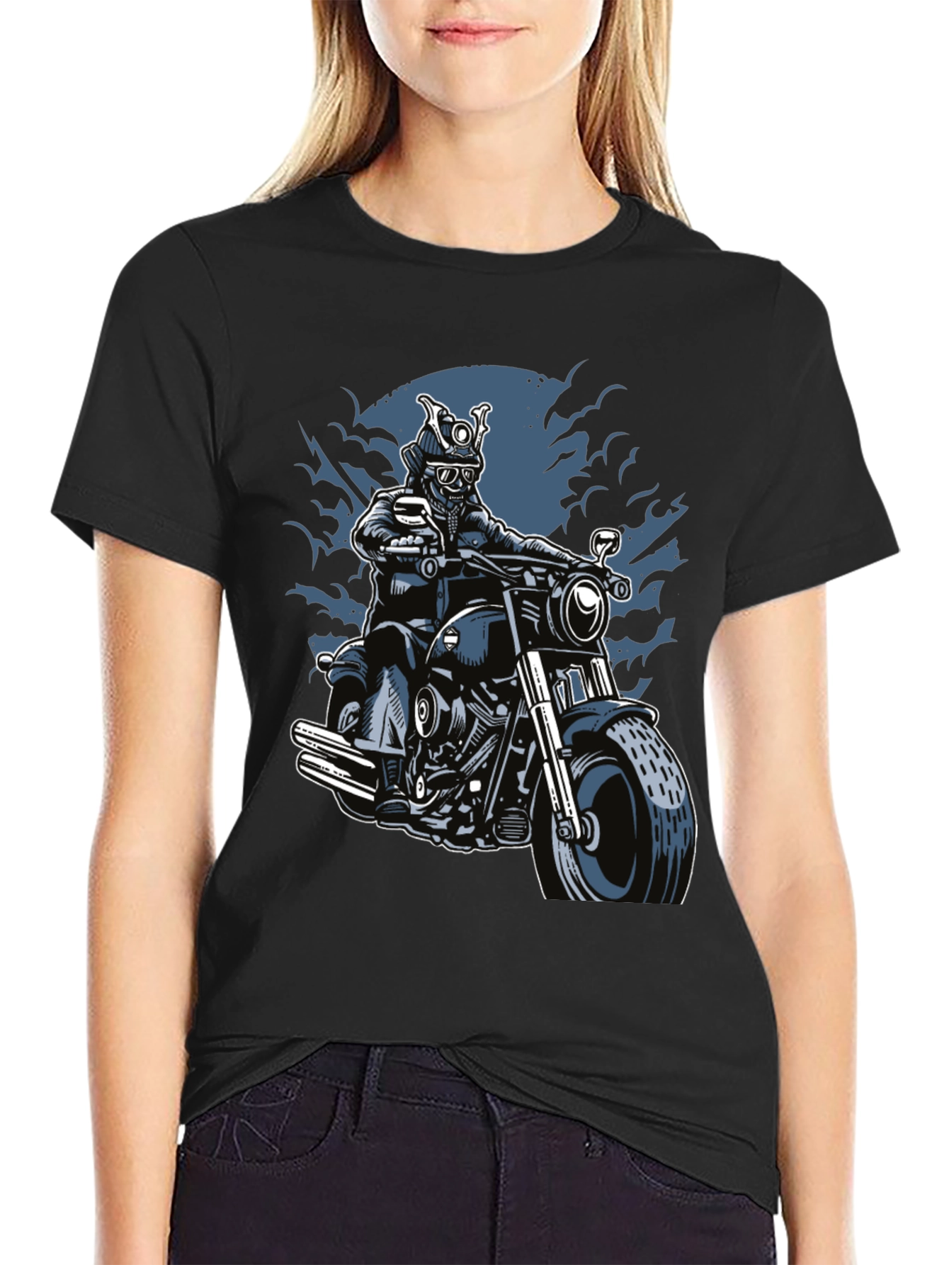 Samurai Biker Graphic T-Shirt - Black