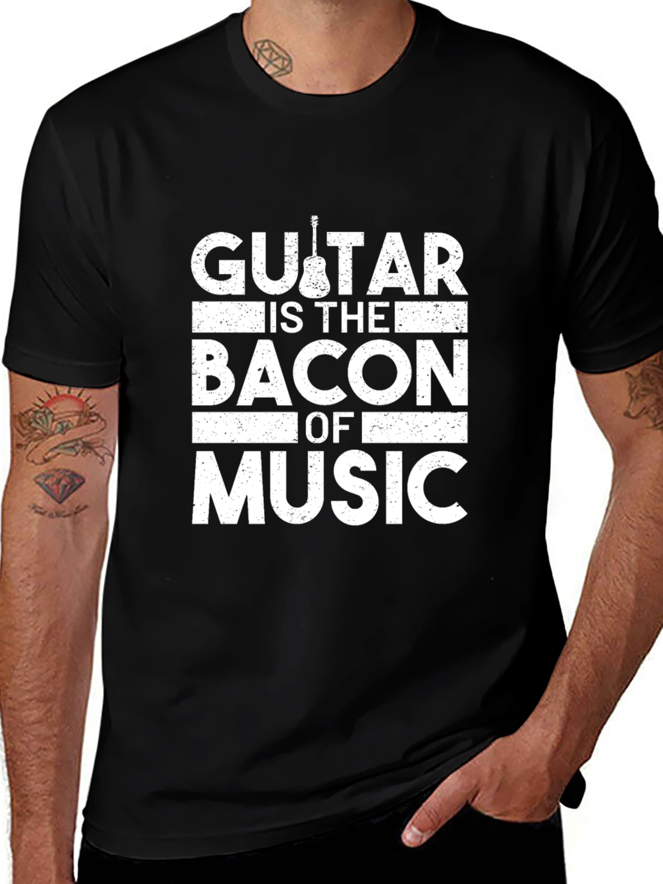 Guitar is The Bacon of Music Black T-Shirt