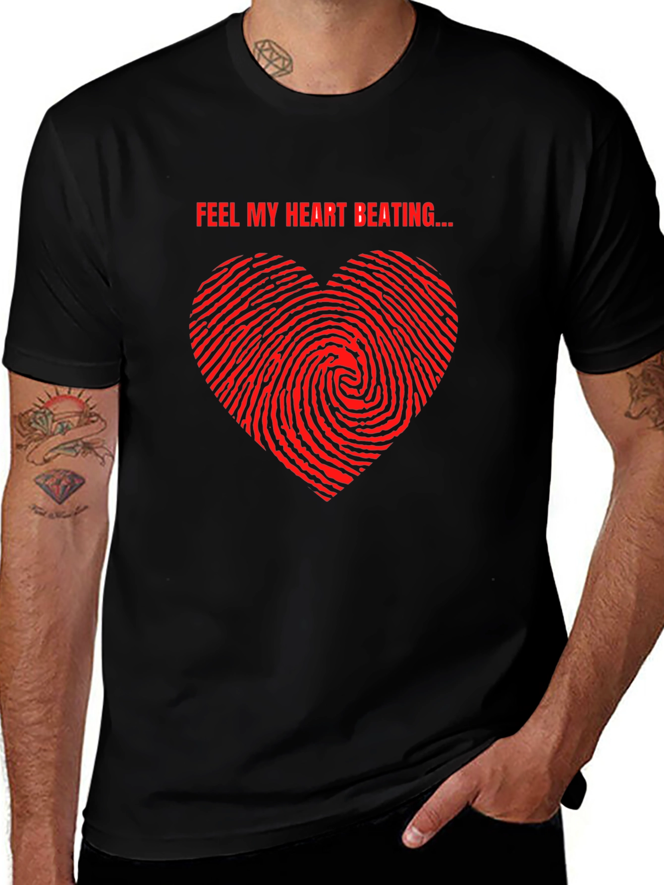 Feel My Heart Beating Black T-Shirt