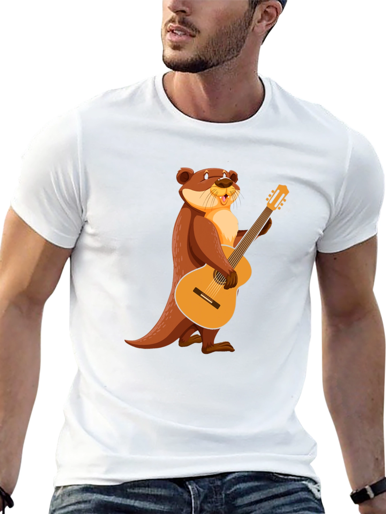 Otter with Guitar Black T-Shirt