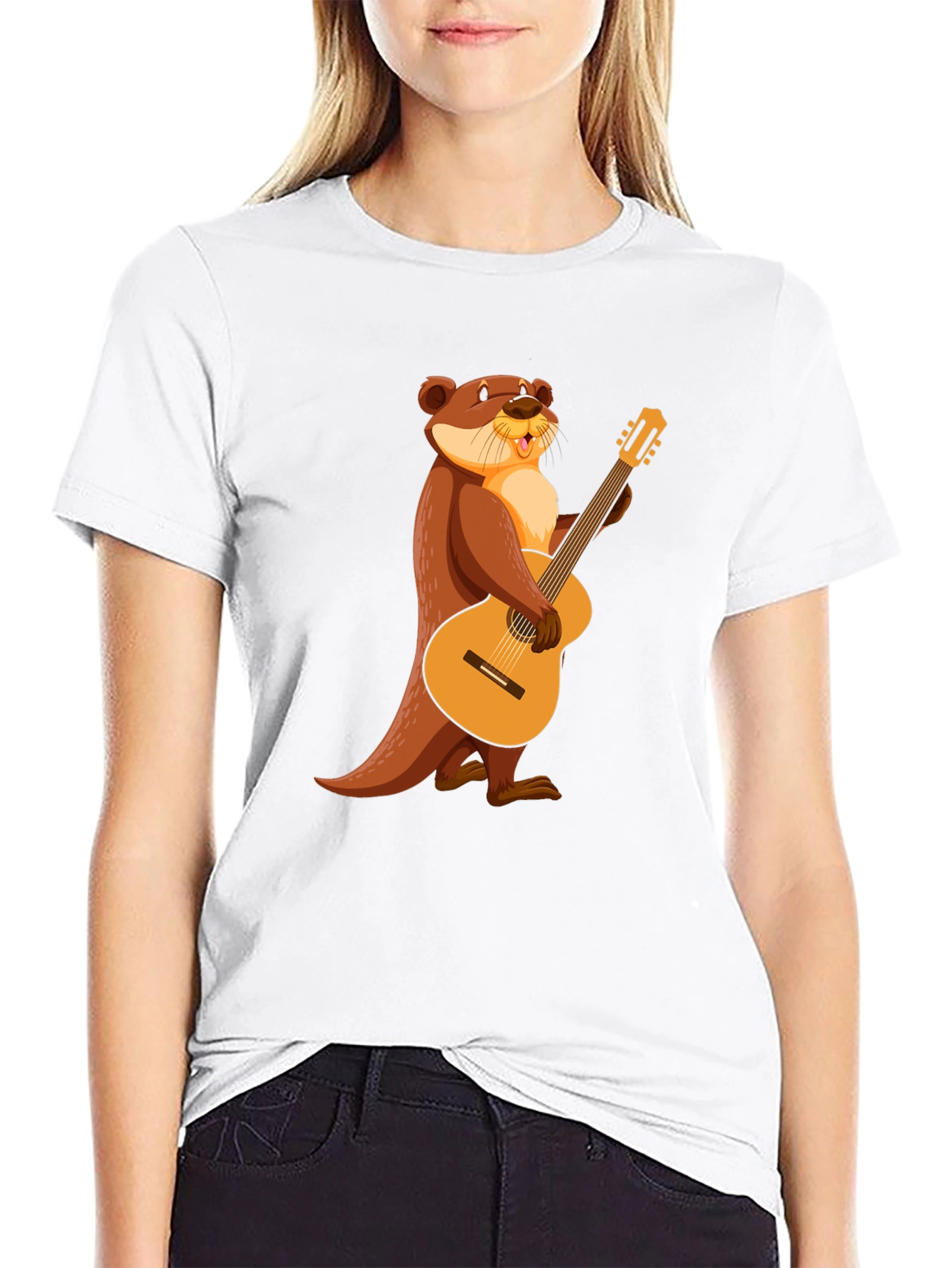 Otter with Guitar Black T-Shirt