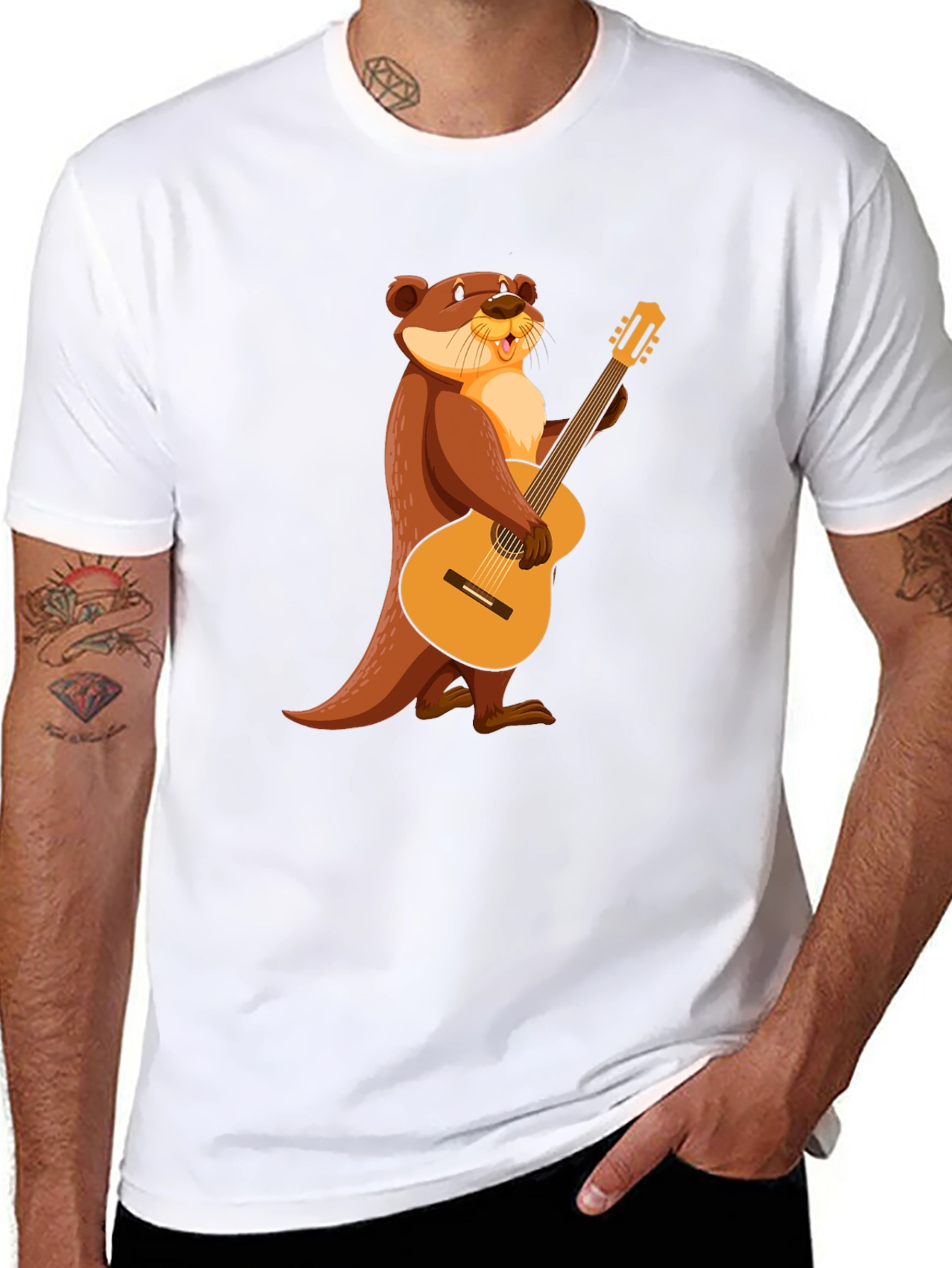 Otter with Guitar Black T-Shirt