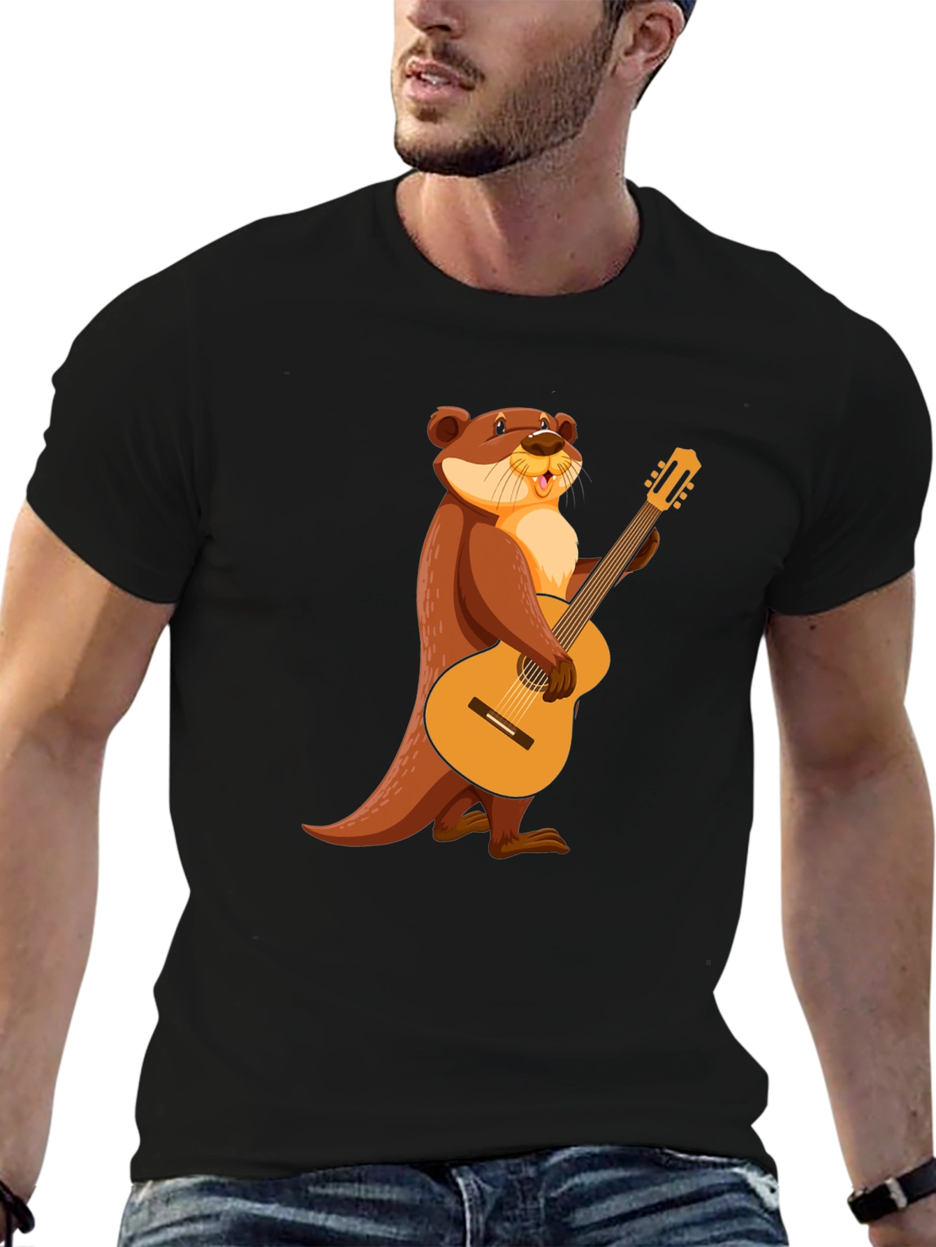 Otter with Guitar Black T-Shirt