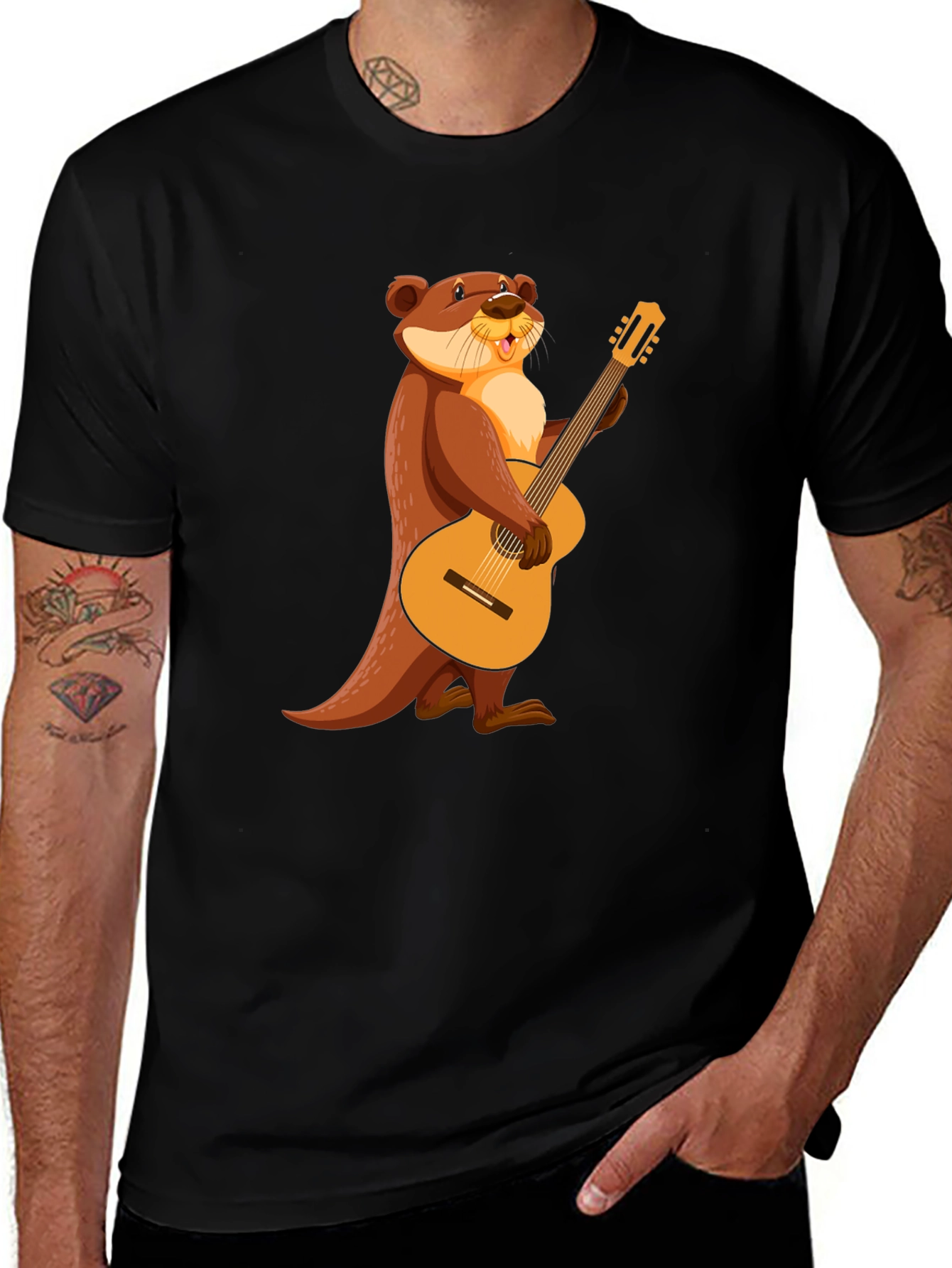 Otter with Guitar Black T-Shirt