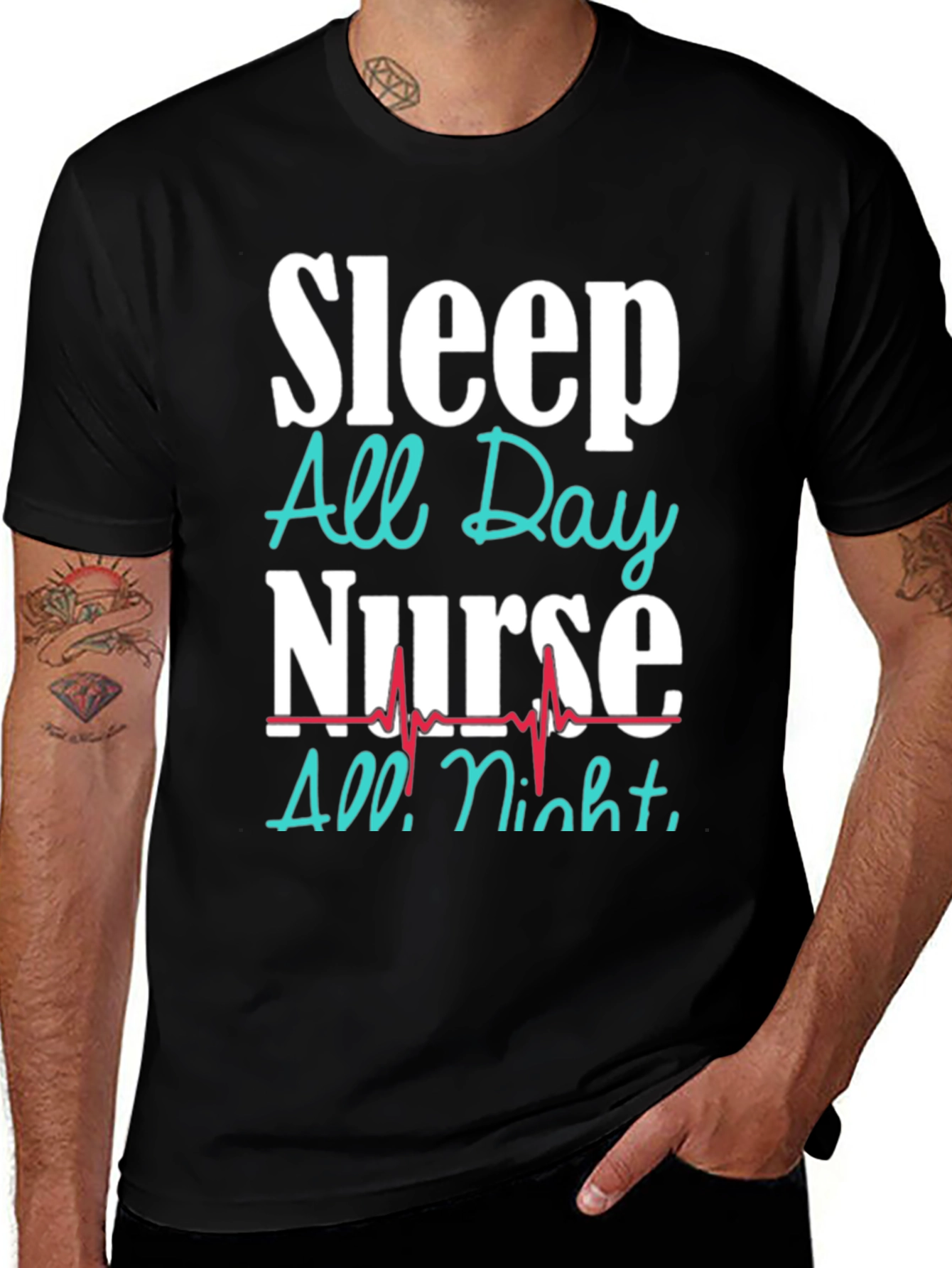 Sleep All Day Nurse T-Shirt Funny Nursing Gift