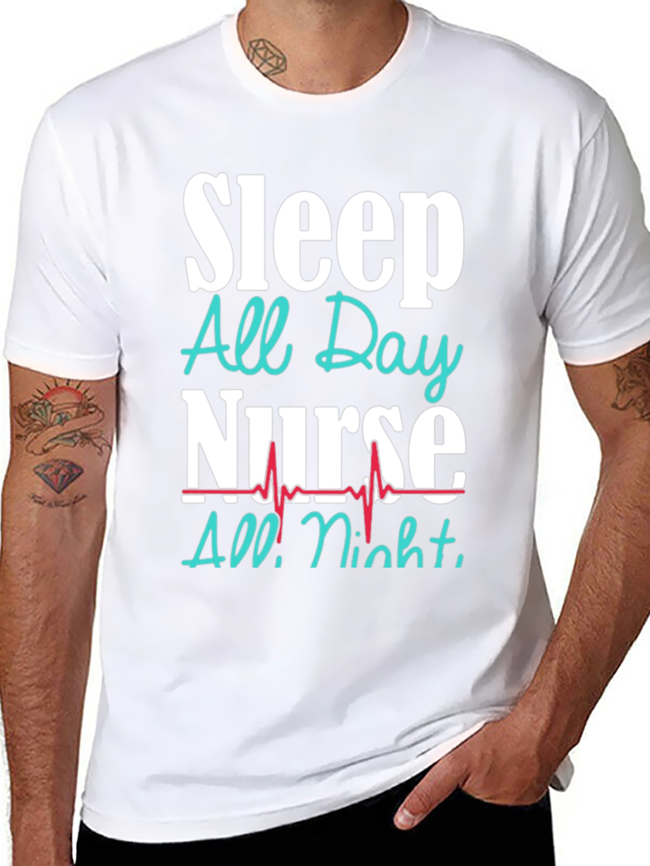 Sleep All Day Nurse T-Shirt Funny Nursing Gift