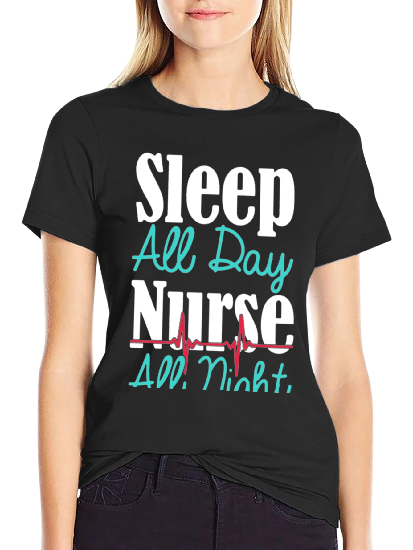 Sleep All Day Nurse T-Shirt Funny Nursing Gift