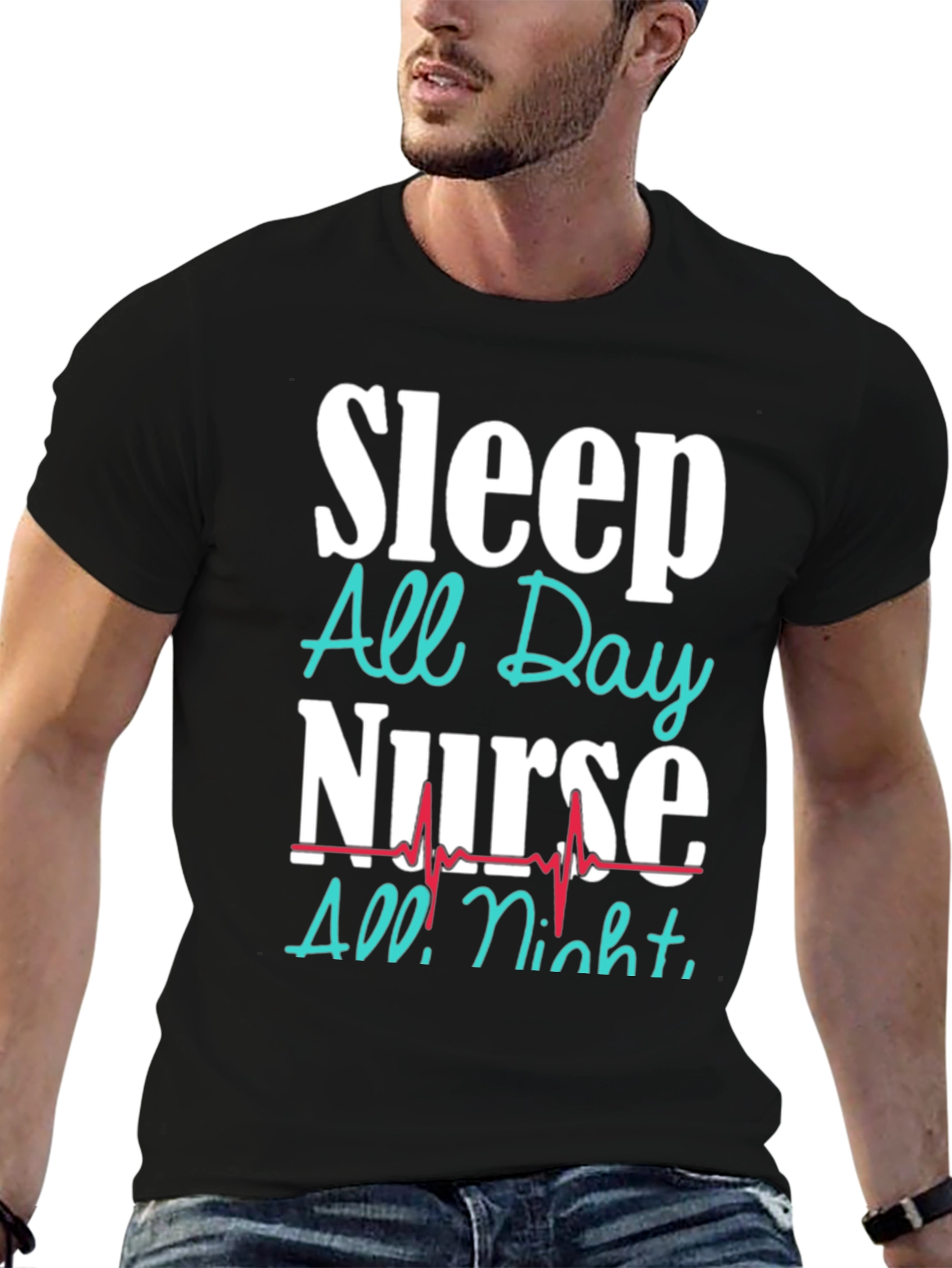 Sleep All Day Nurse T-Shirt Funny Nursing Gift