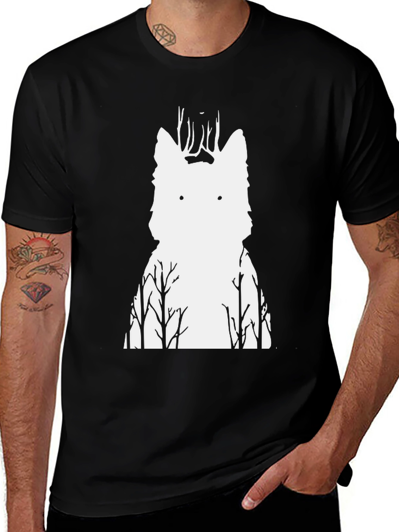 Wolf Forest Graphic Tee - Black Cotton Blend