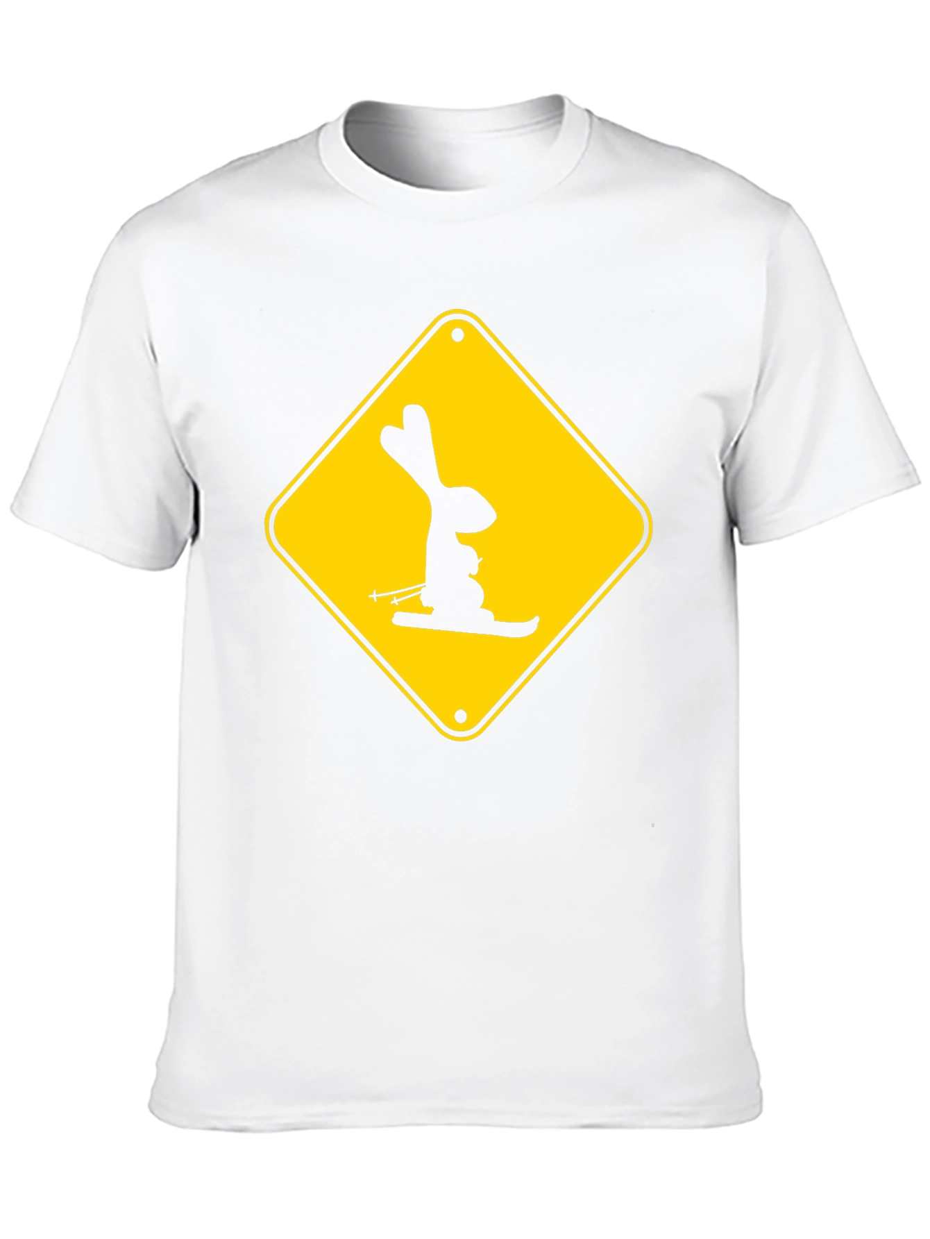 Skiing Rabbit Sign T-Shirt - Black Cotton Tee