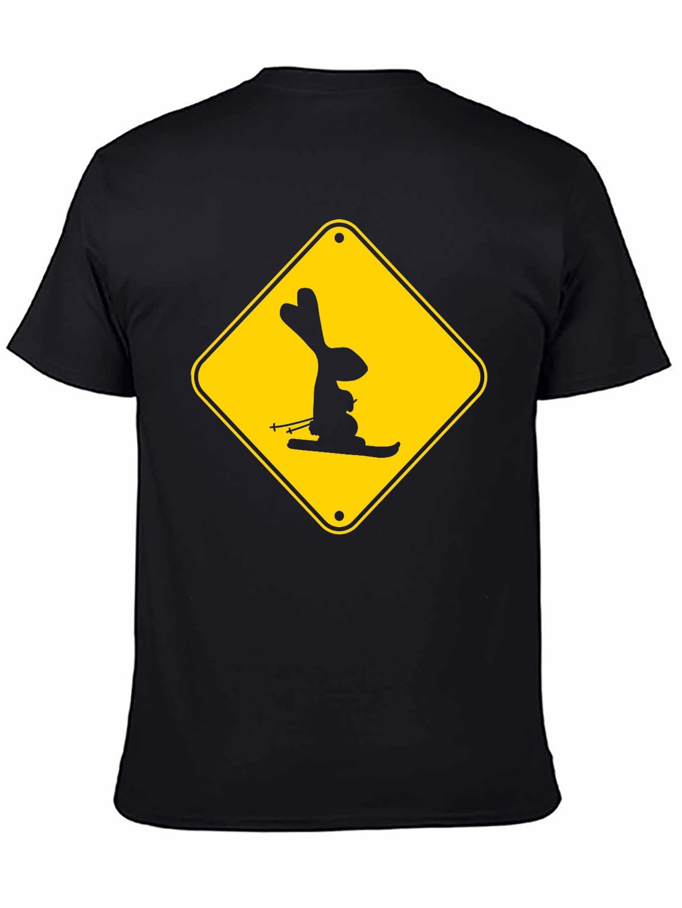 Skiing Rabbit Sign T-Shirt - Black Cotton Tee