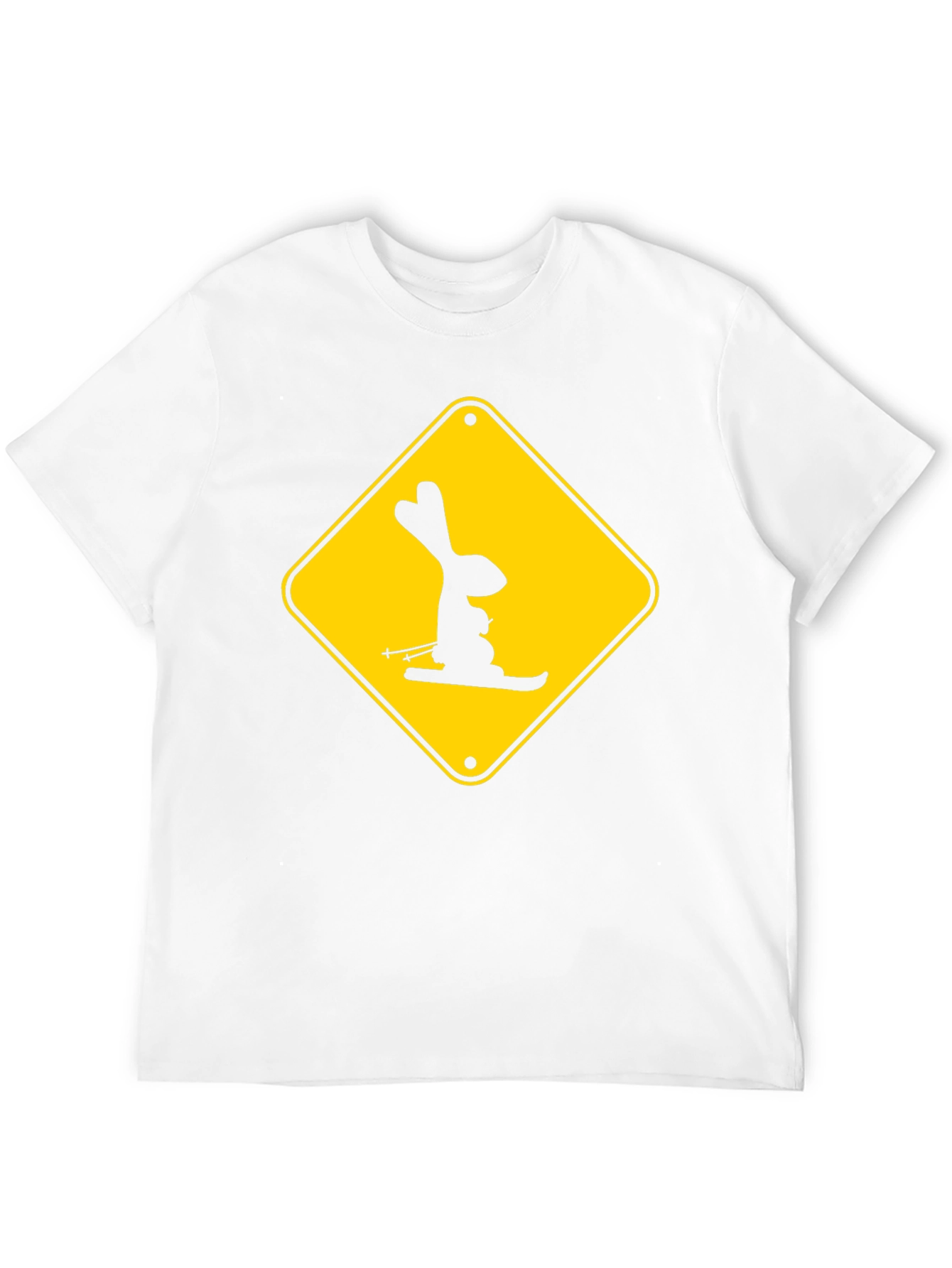 Skiing Rabbit Sign T-Shirt - Black Cotton Tee
