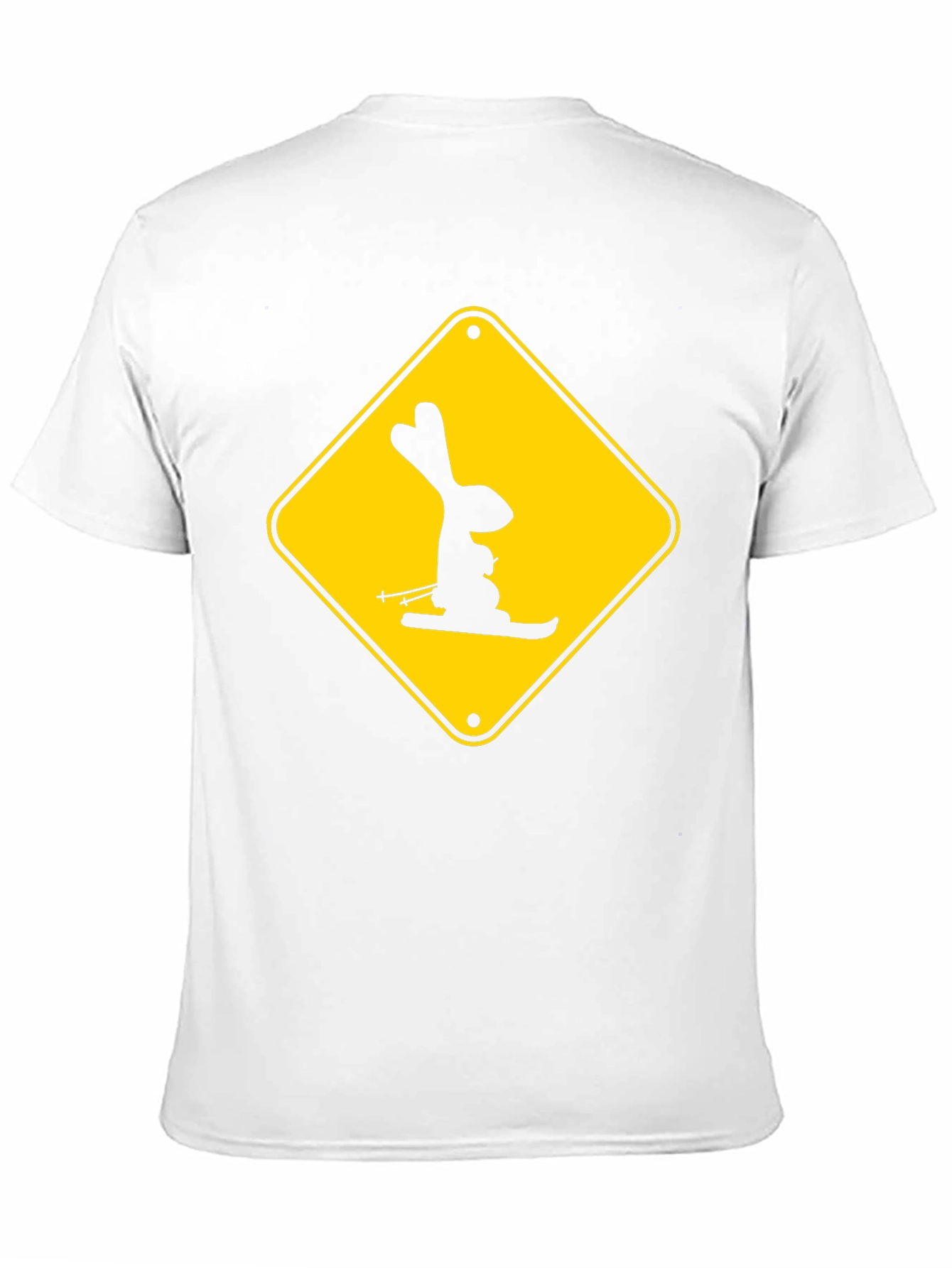 Skiing Rabbit Sign T-Shirt - Black Cotton Tee