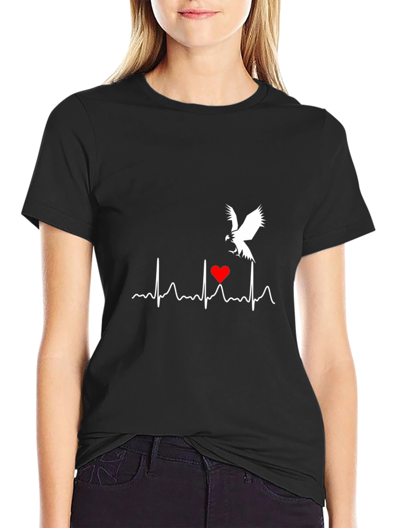 Heartbeat Bird Graphic Tee - Black