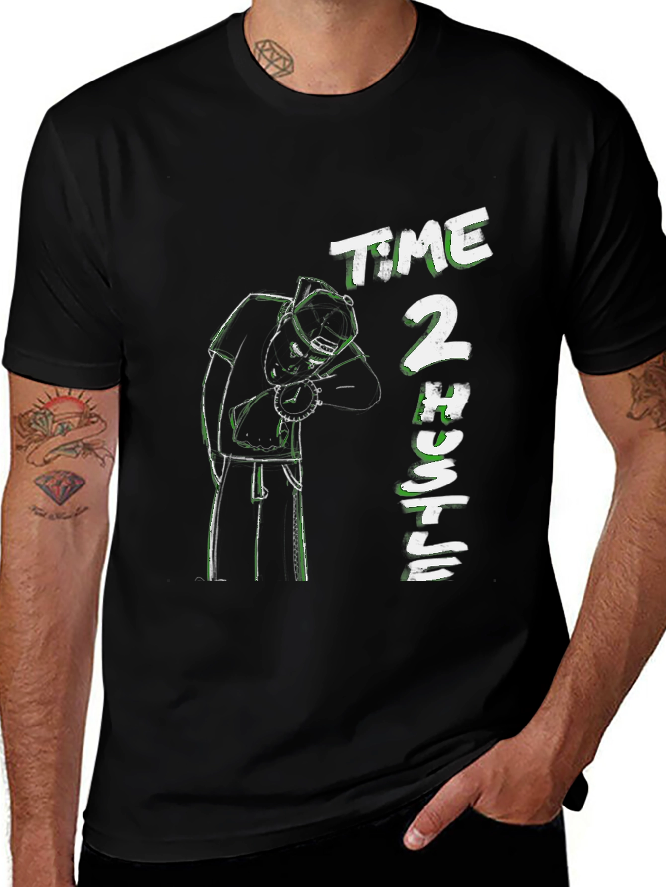 Time 2 Hustle Graphic Print Black T-Shirt
