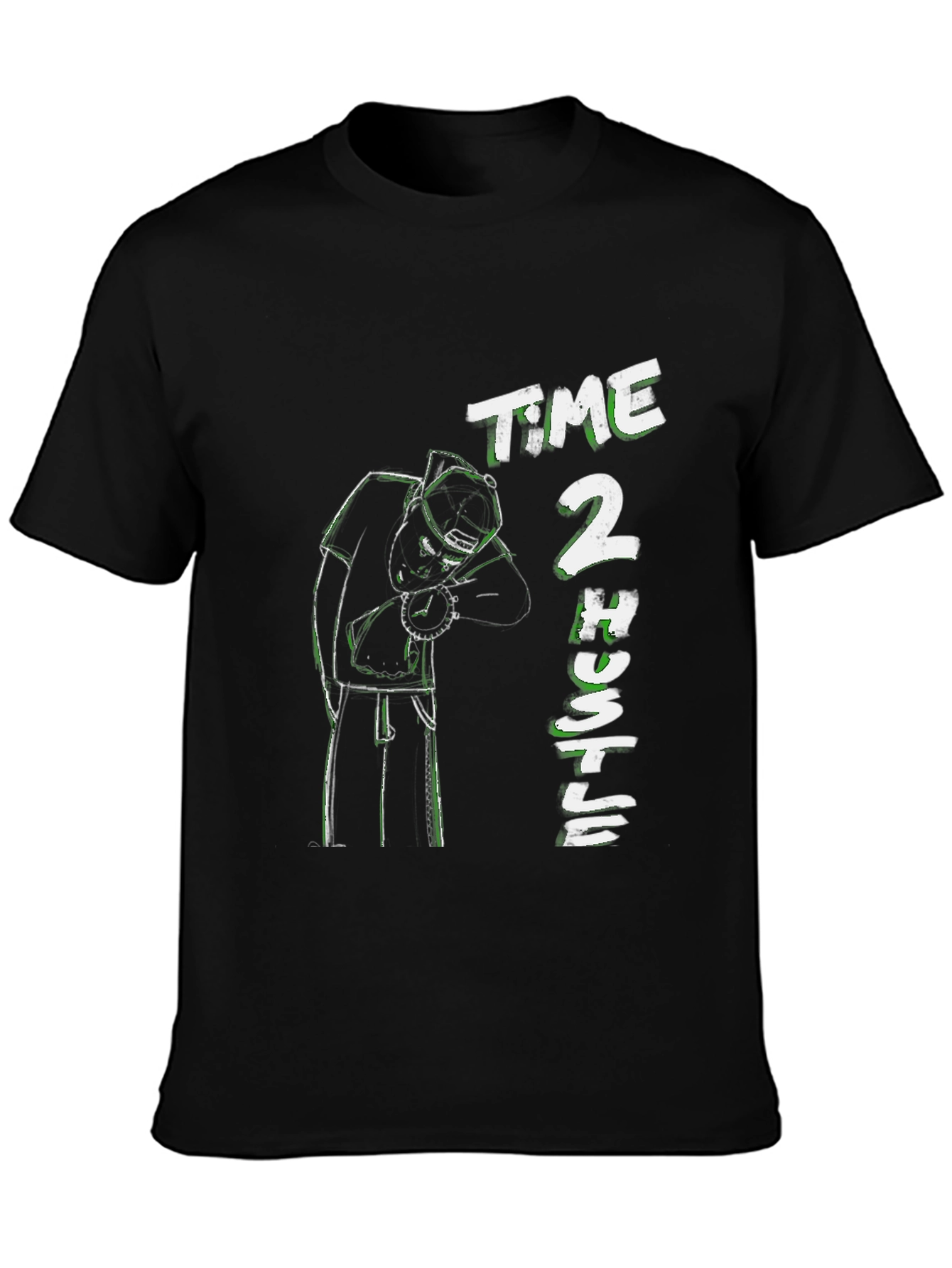 Time 2 Hustle Graphic Print Black T-Shirt
