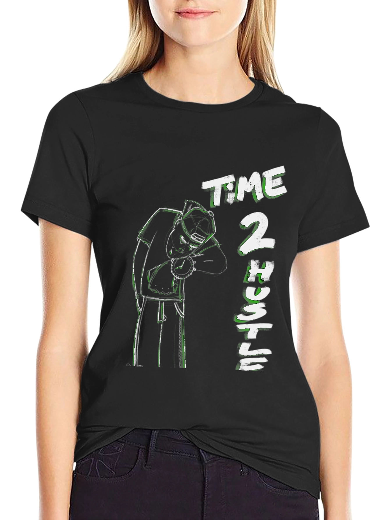 Time 2 Hustle Graphic Print Black T-Shirt