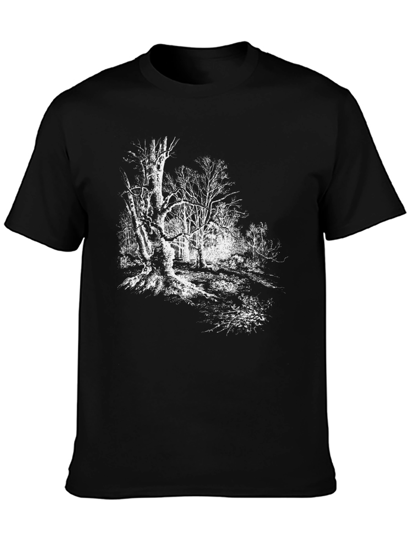 Eerie Forest Graphic Tee - Black Cotton T-Shirt