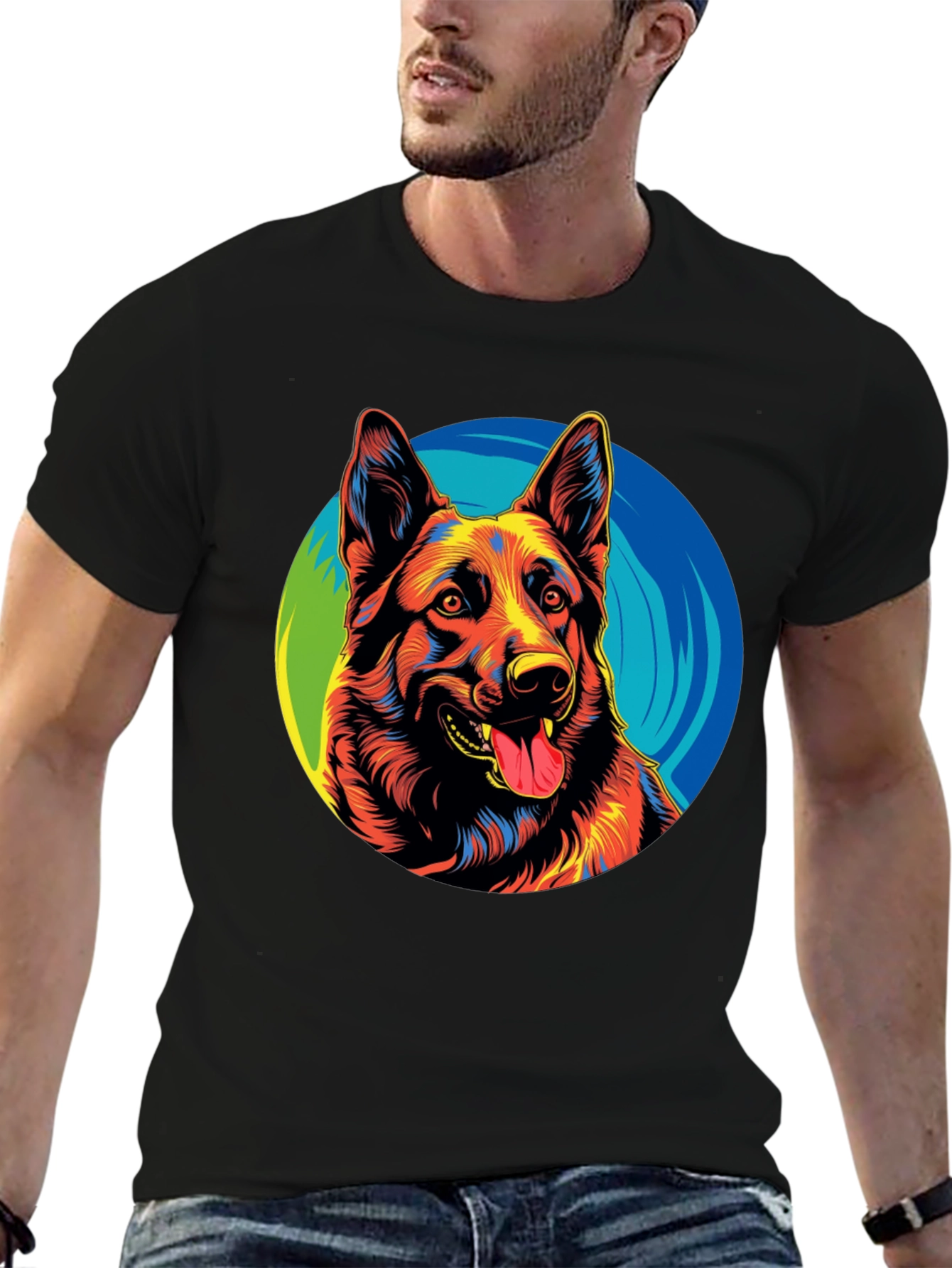 Vibrant German Shepherd Graphic Tee - Black