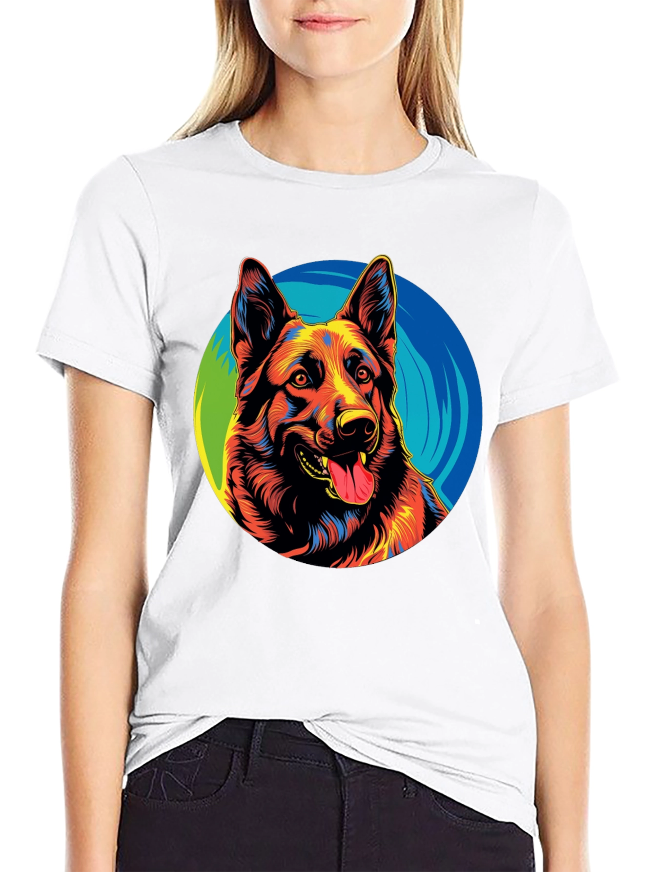 Vibrant German Shepherd Graphic Tee - Black