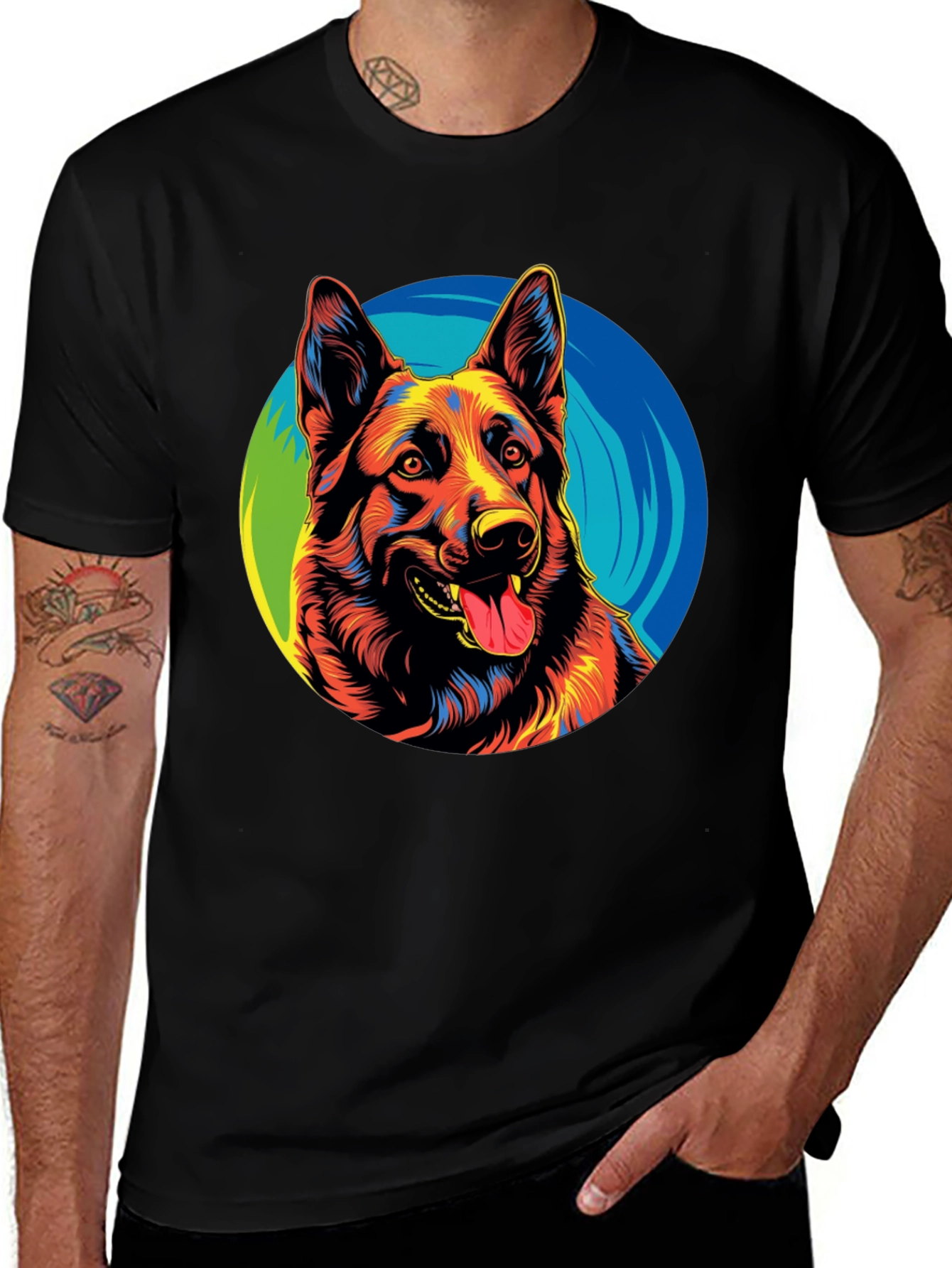 Vibrant German Shepherd Graphic Tee - Black
