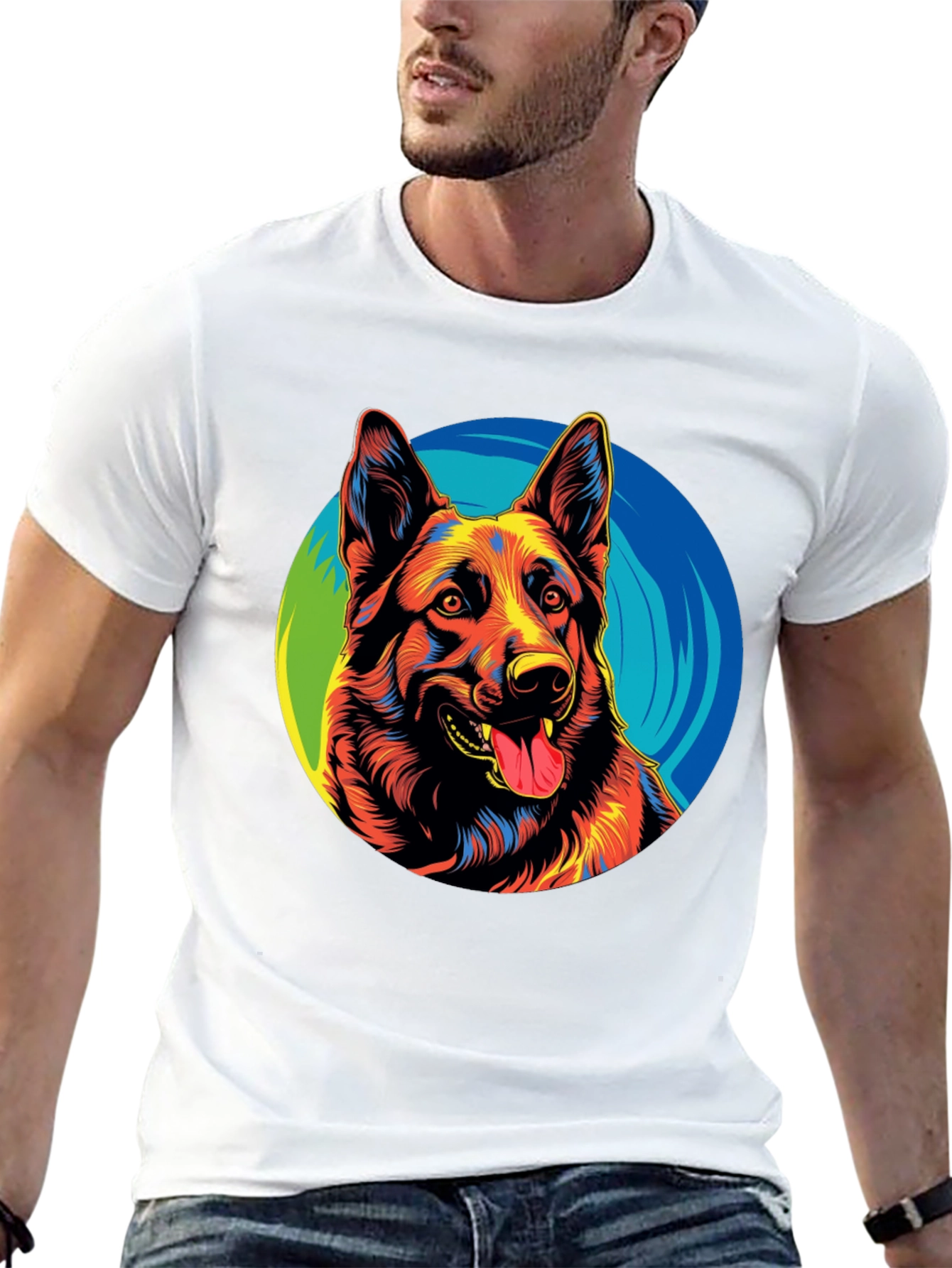 Vibrant German Shepherd Graphic Tee - Black